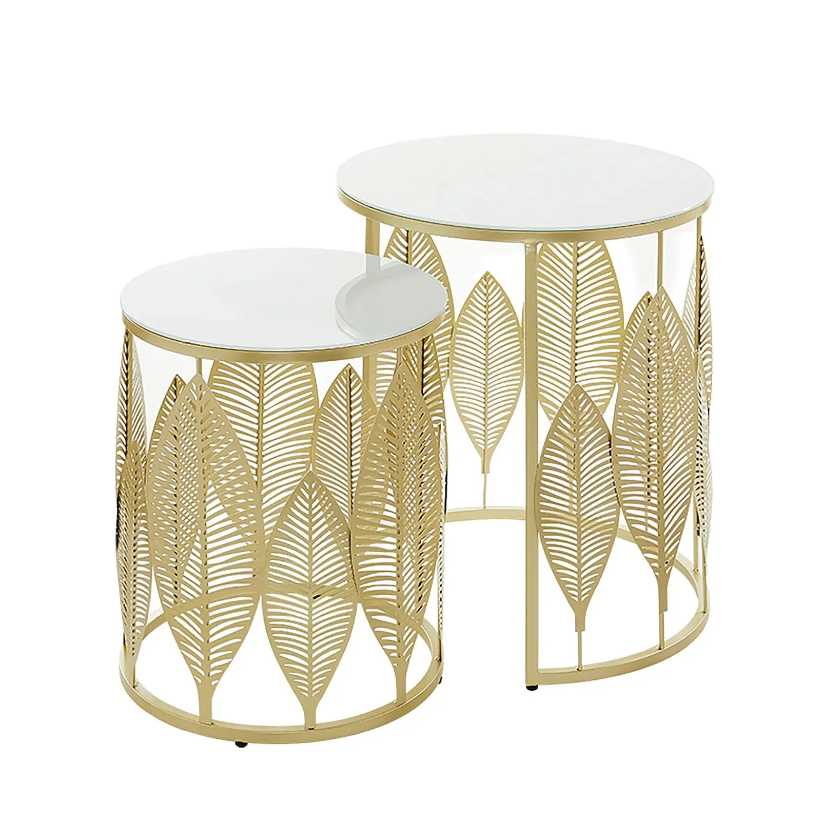 Leaf Nested Set Coffee Tables 520mm White Glass Top, Metal Frame Gold by Criterion