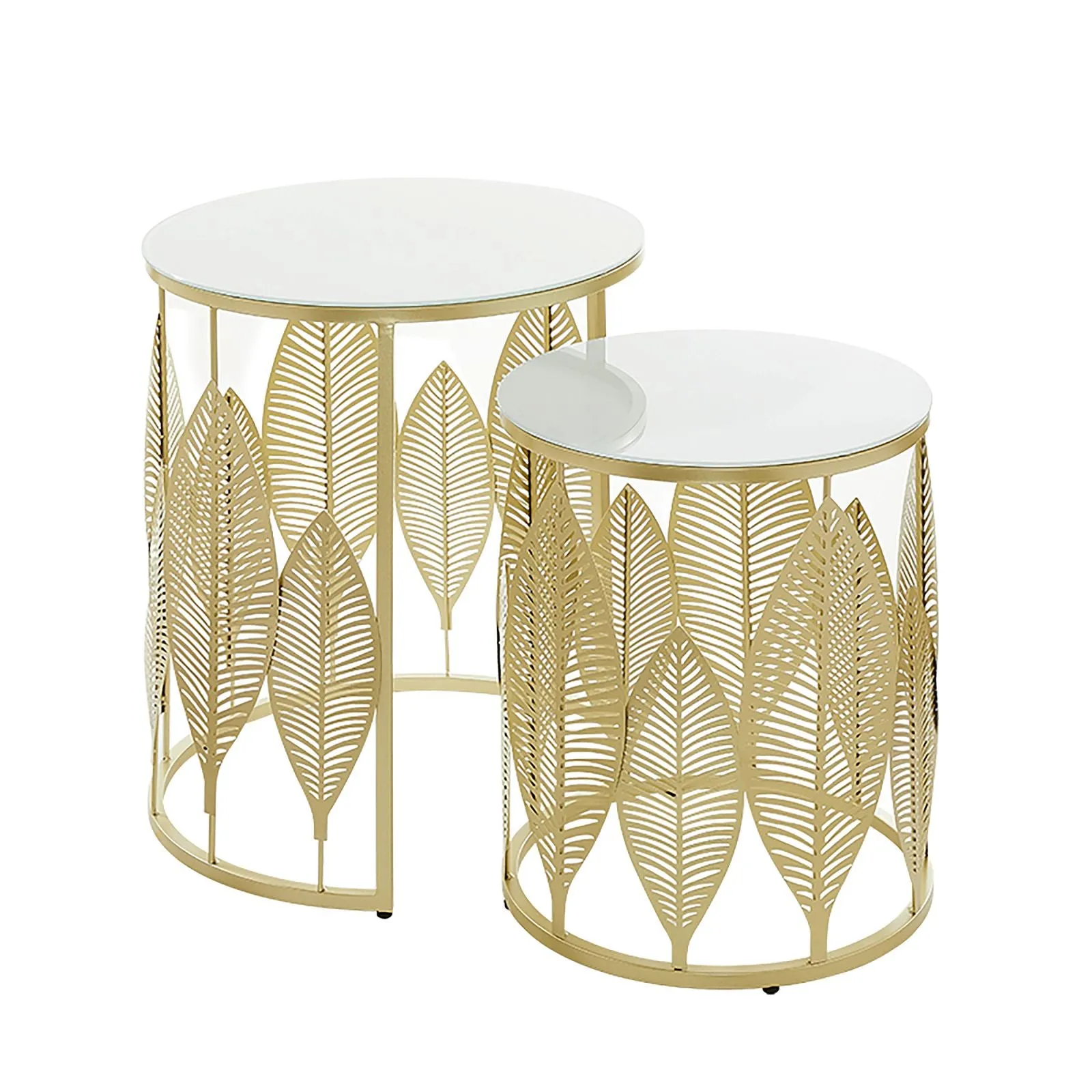 Leaf Nested Set Coffee Tables 520mm White Glass Top, Metal Frame Gold by Criterion
