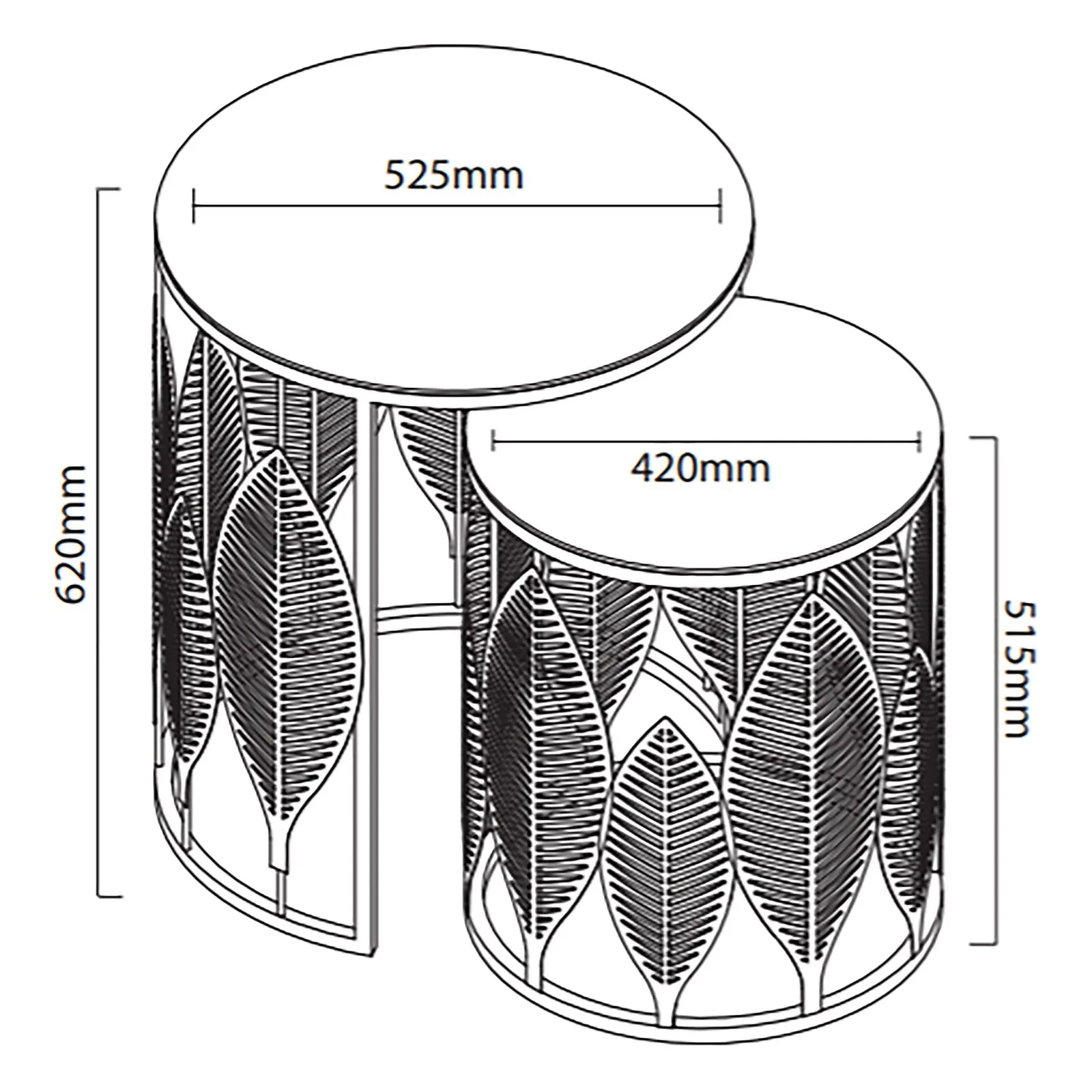 Leaf Nested Set Coffee Tables 520mm White Glass Top, Metal Frame Gold by Criterion