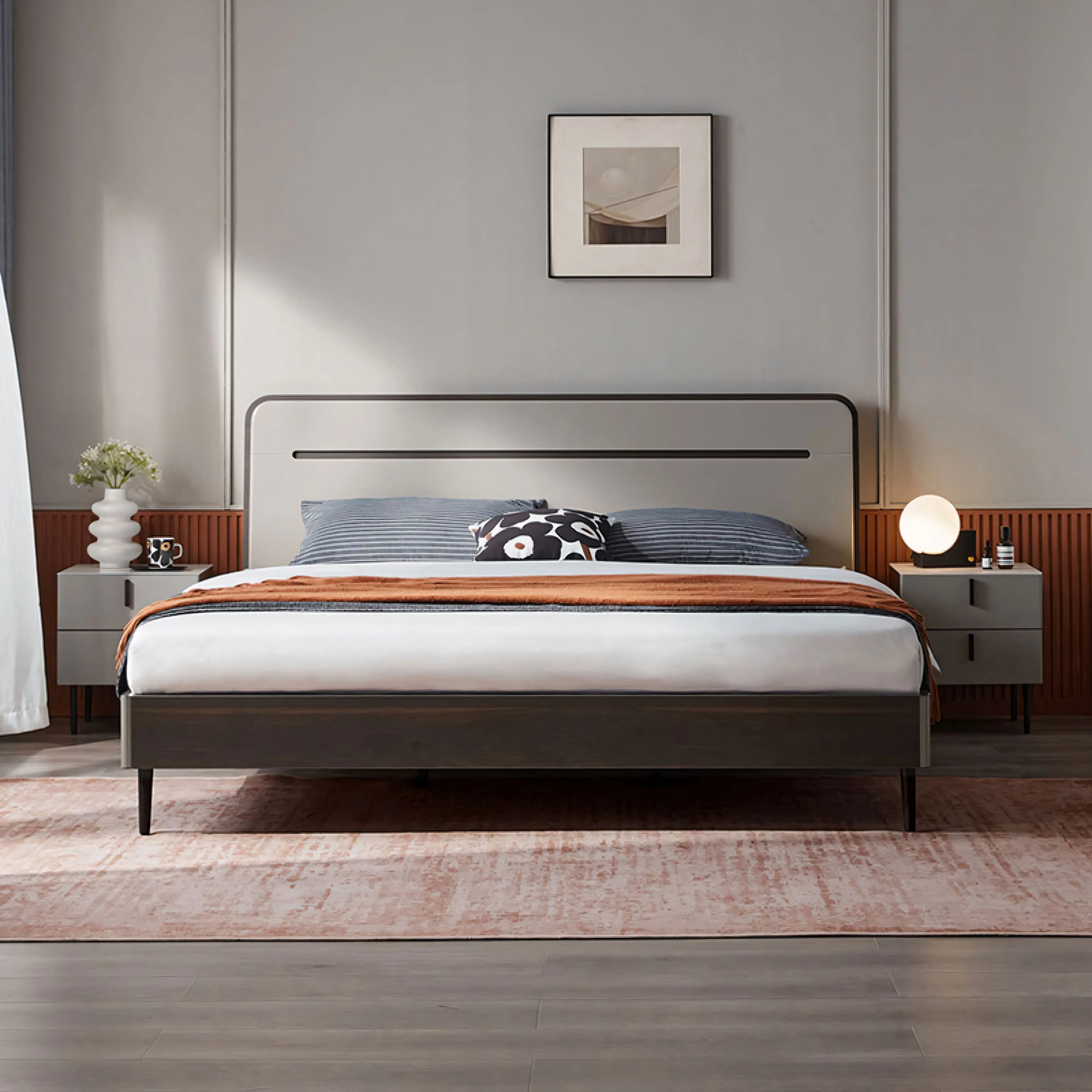 Lennox Elegant Queen Bed in Dark Chocolate and Grey Color