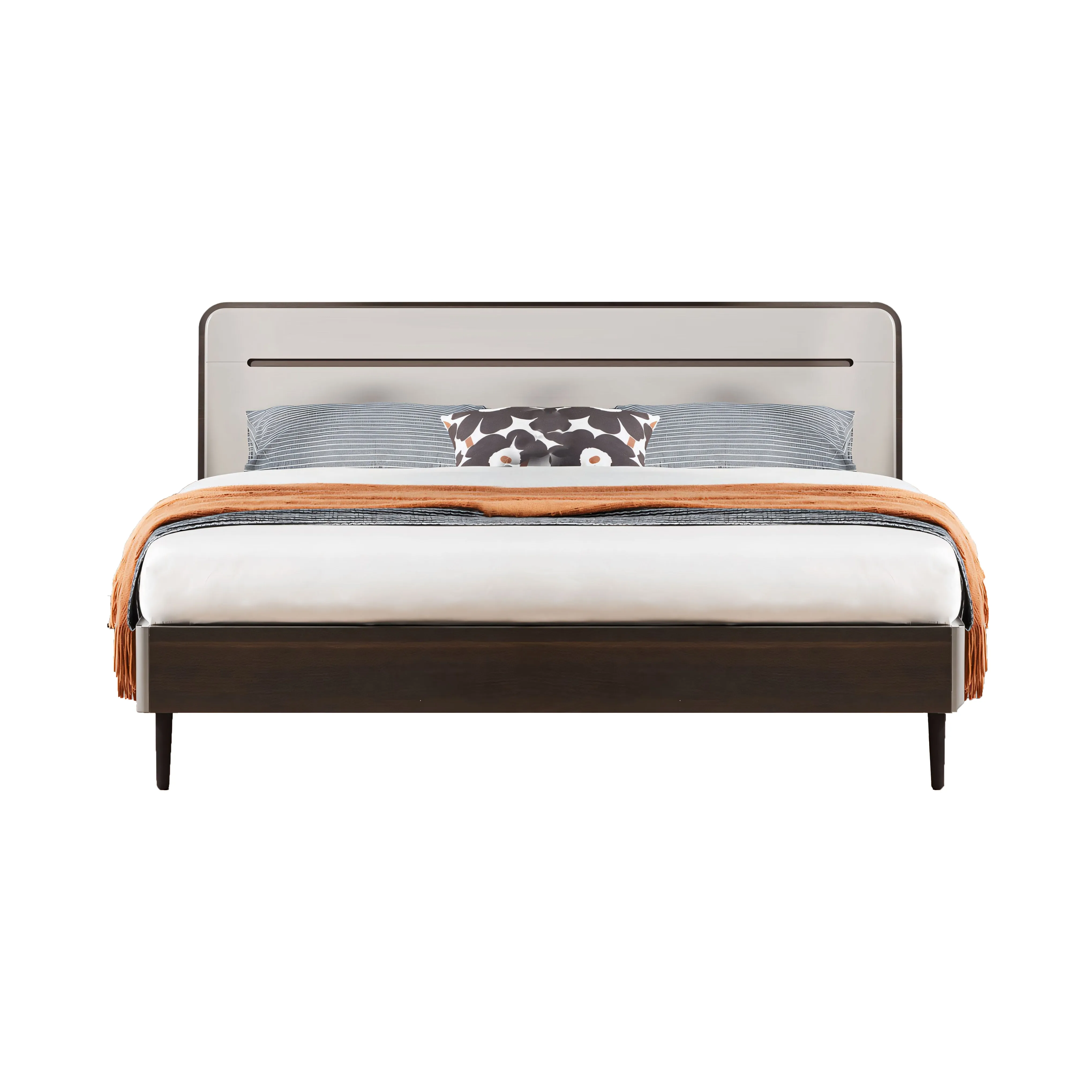 Lennox Elegant Queen Bed in Dark Chocolate and Grey Color