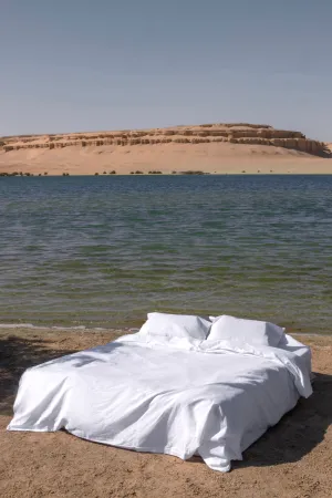 Linen Duvet Cover and Pillow Sham Set in White