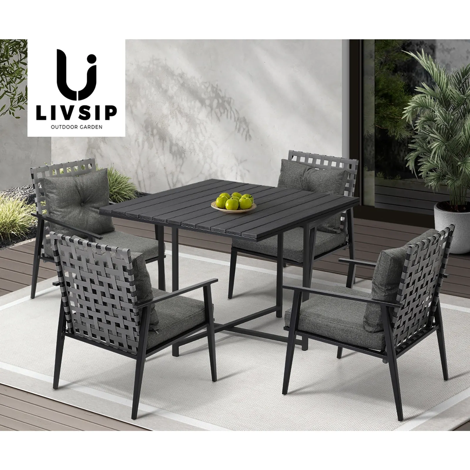 Livsip Outdoor Dining Set Patio Furniture Setting Rattan Chairs and Chairs 5PCS