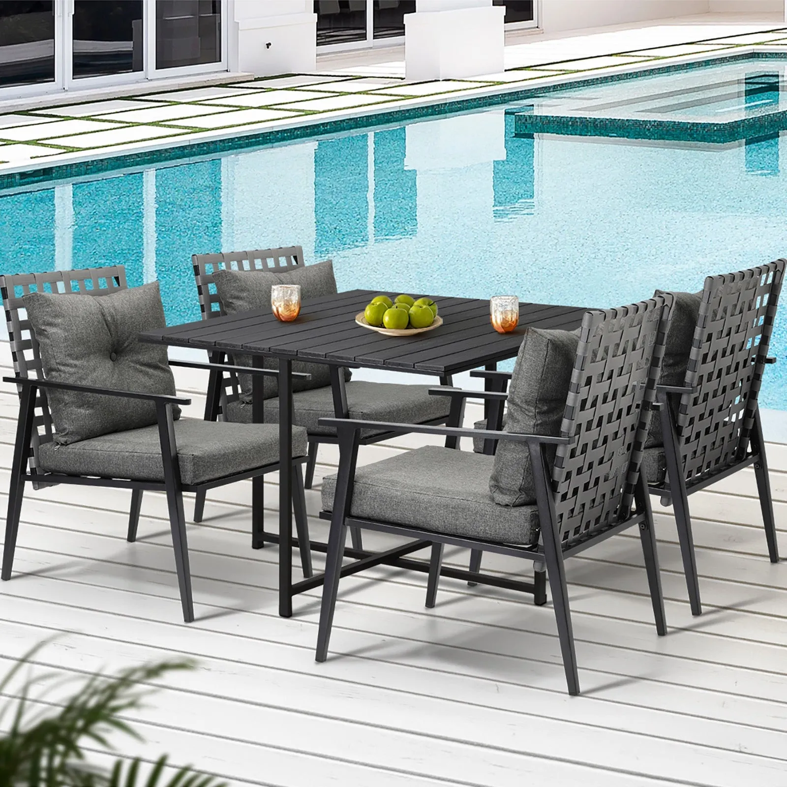 Livsip Outdoor Dining Set Patio Furniture Setting Rattan Chairs and Chairs 5PCS