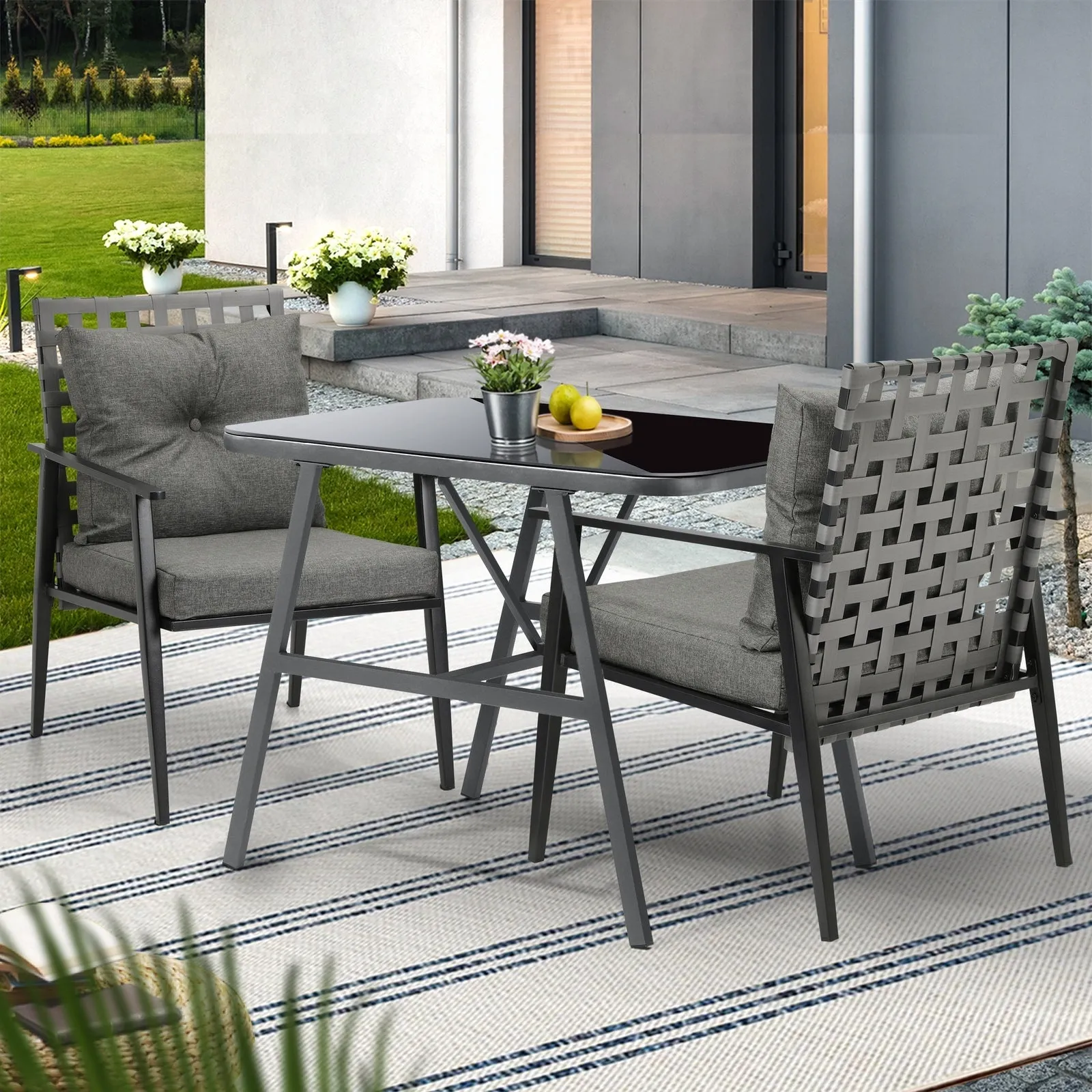 Livsip Outdoor Dining Setting Garden Patio Furniture Rattan Chairs Set 3 Piece