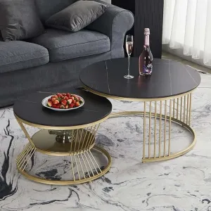 LIXERA Round Coffee Table, Contemporary Minimalist Coffee Table, Side Table Combination for Coffee and Balcony Compact Coffee Table-Black Gold