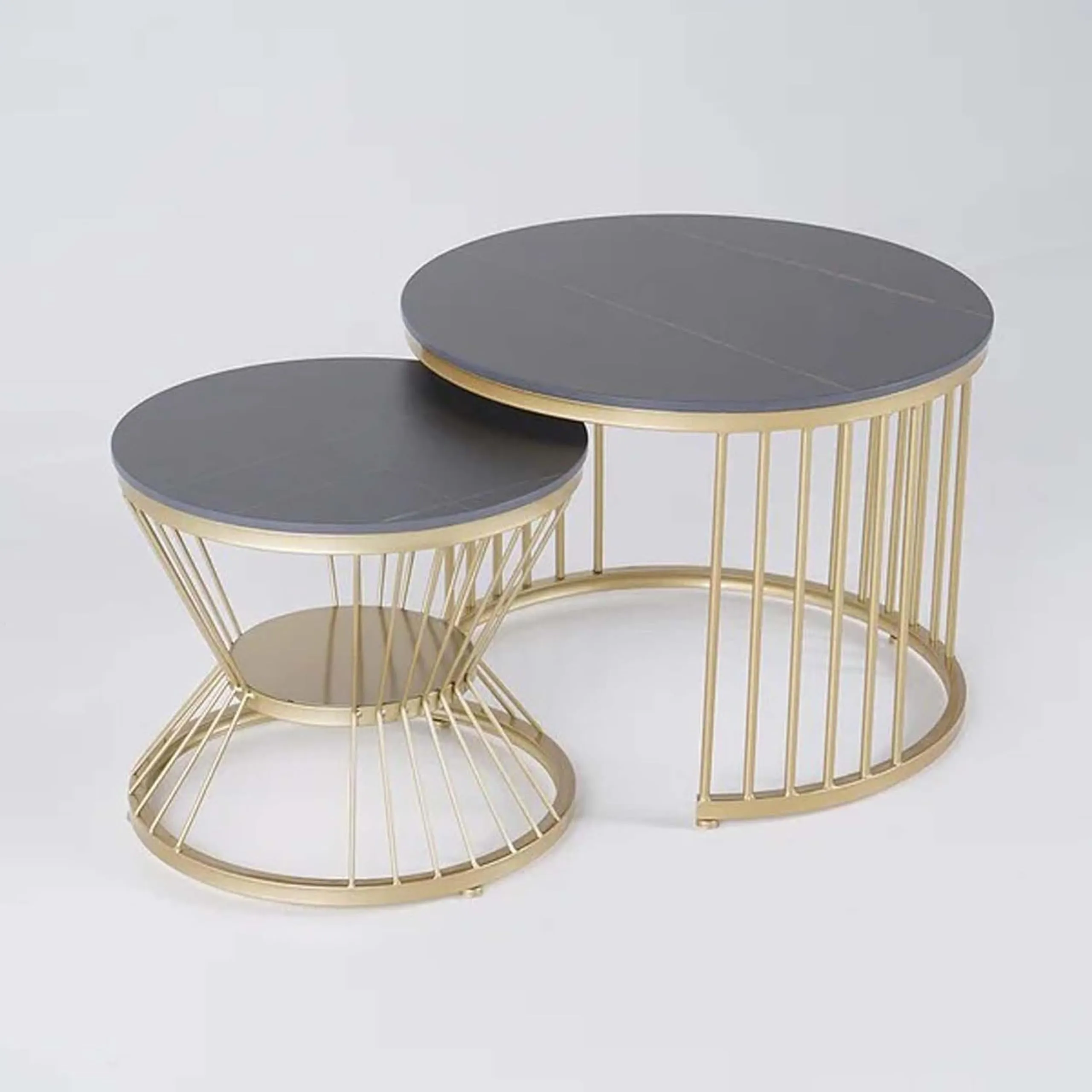 LIXERA Round Coffee Table, Contemporary Minimalist Coffee Table, Side Table Combination for Coffee and Balcony Compact Coffee Table-Black Gold