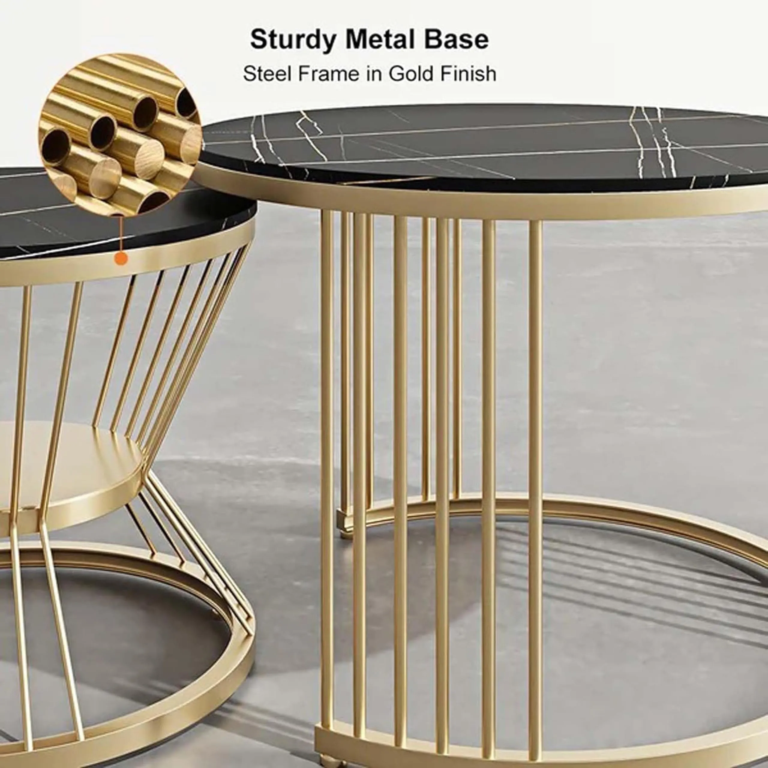 LIXERA Round Coffee Table, Contemporary Minimalist Coffee Table, Side Table Combination for Coffee and Balcony Compact Coffee Table-Black Gold