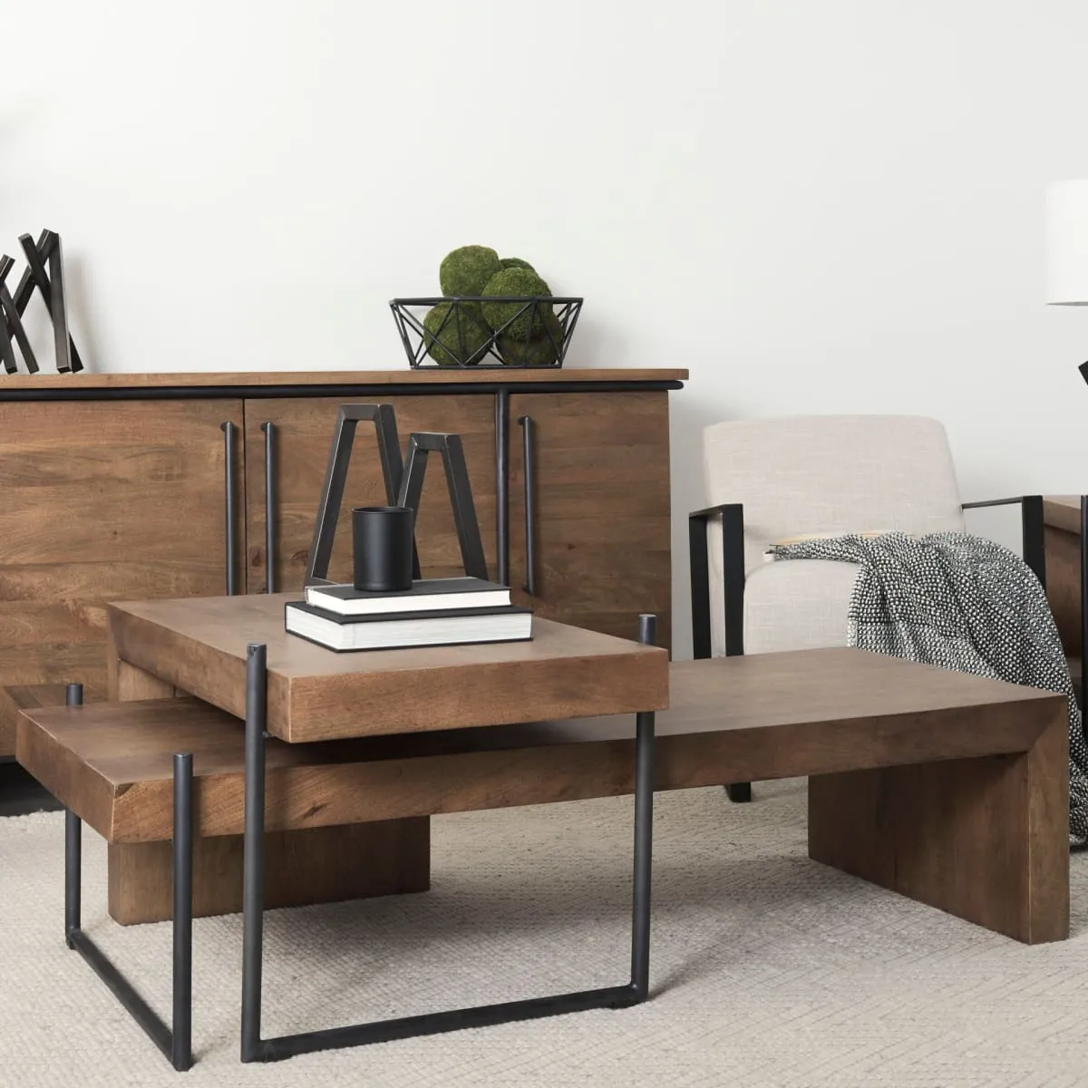 Maddox Coffee Table Brown Wood | Black Metal