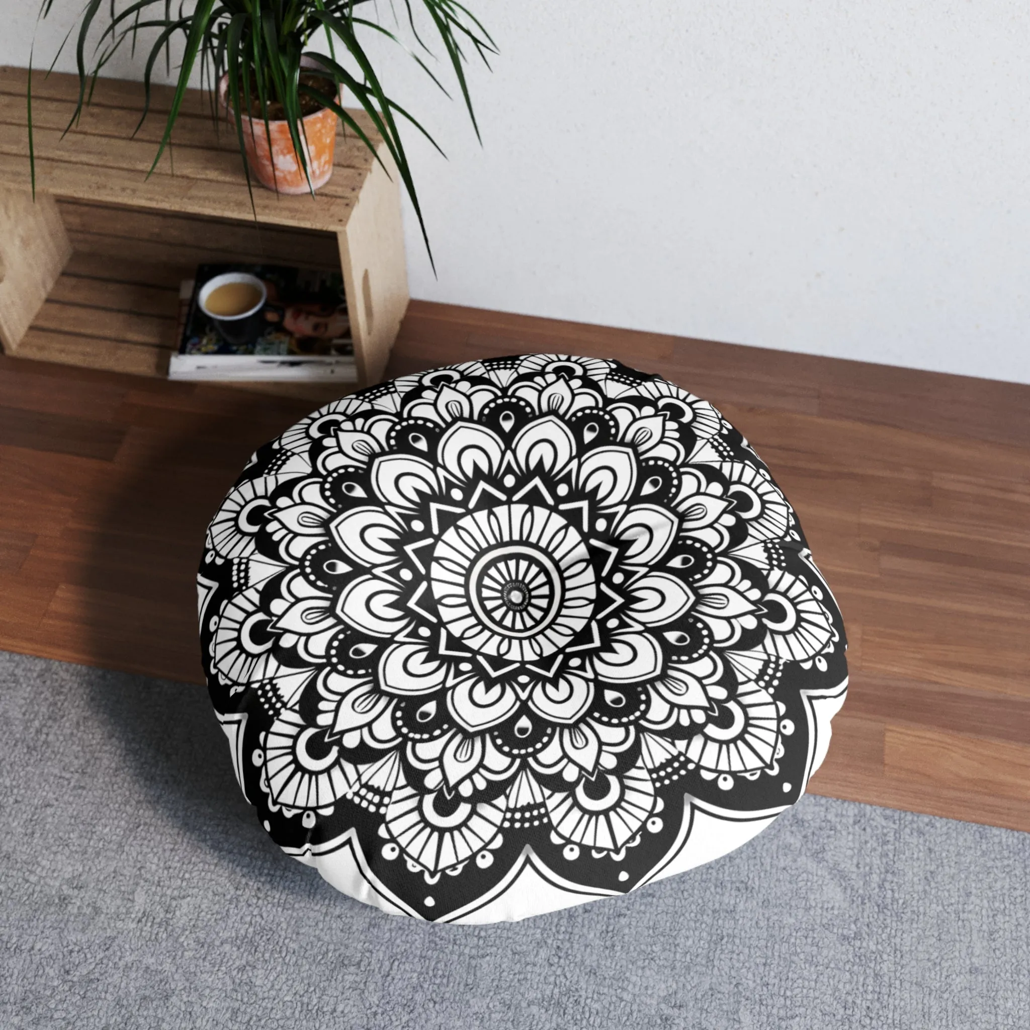 Mandala Art Floor Cushion - Round Tufted Pillow
