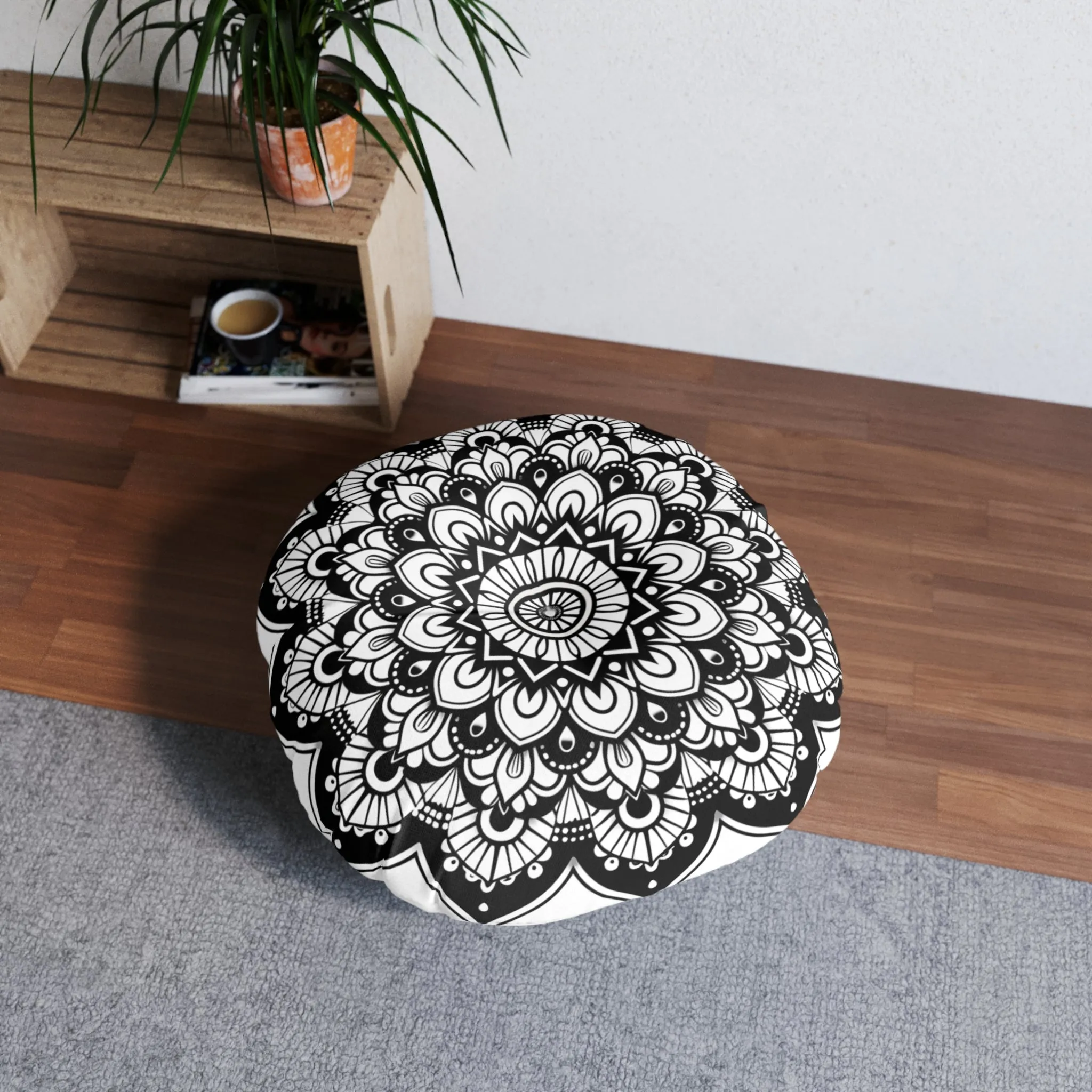 Mandala Art Floor Cushion - Round Tufted Pillow
