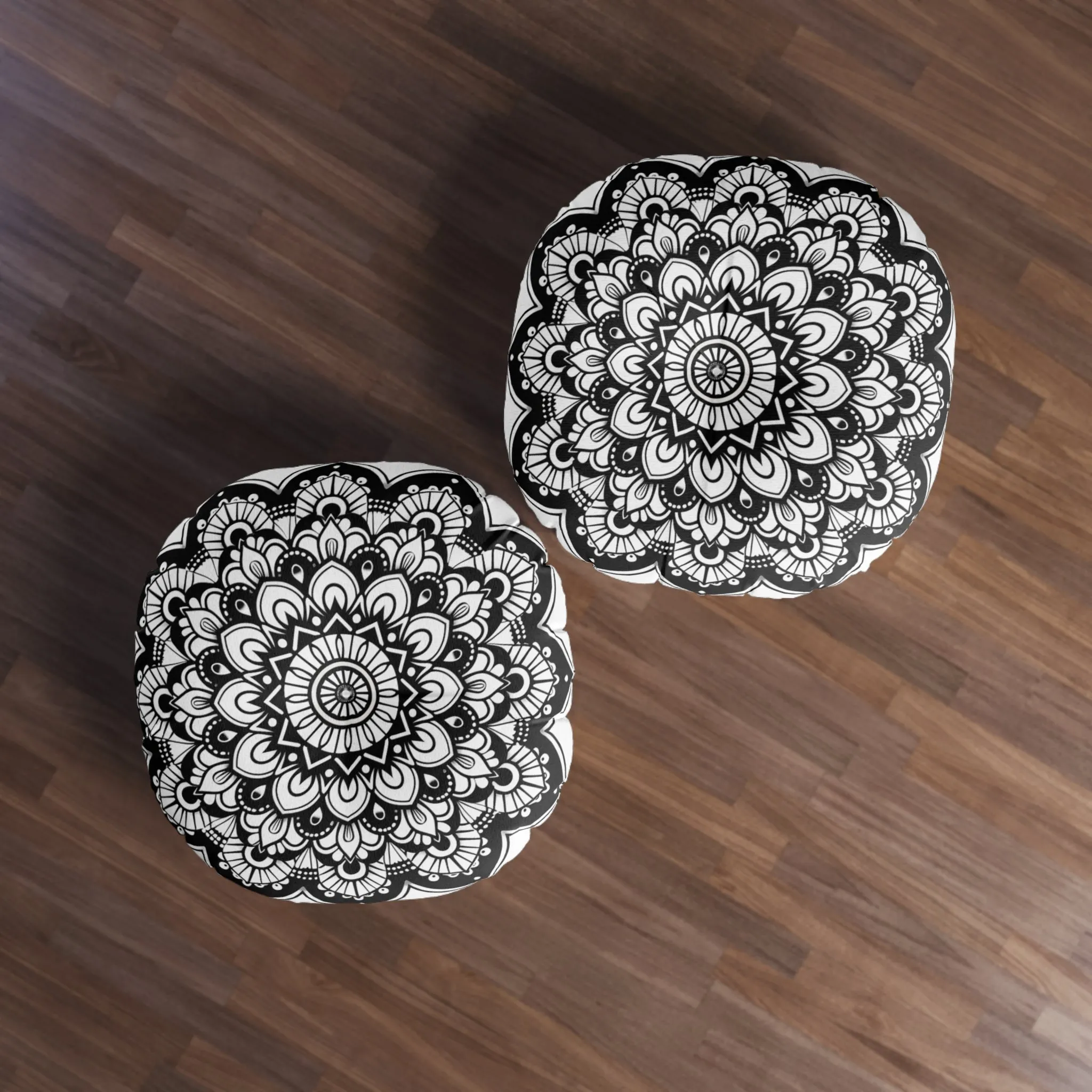 Mandala Art Floor Cushion - Round Tufted Pillow