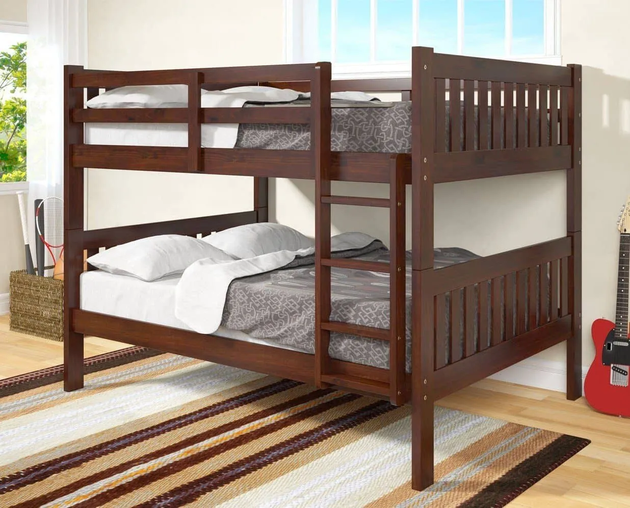 Max Full Size Cappuccino Bunk Beds for Kids
