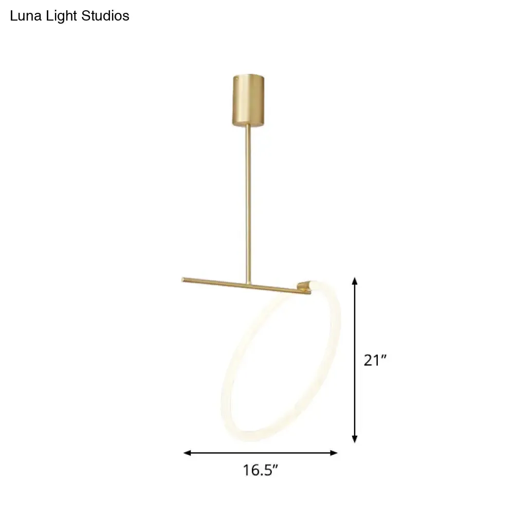 Minimalist Acrylic Hoop LED Pendant Light in White and Gold for Table Suspension