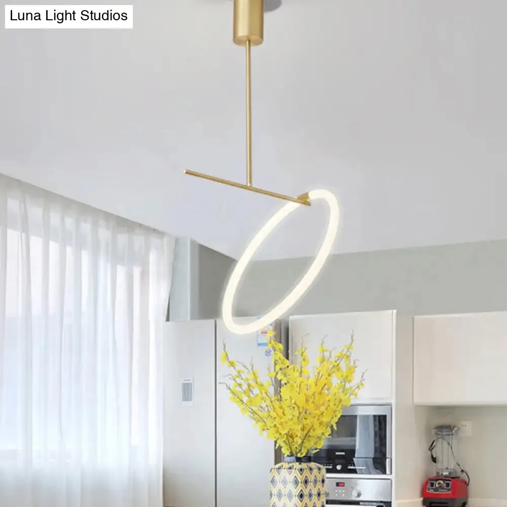 Minimalist Acrylic Hoop LED Pendant Light in White and Gold for Table Suspension