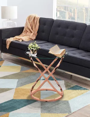 Monarch Clear Glass Round Coffee/Side End Table With Copper Base