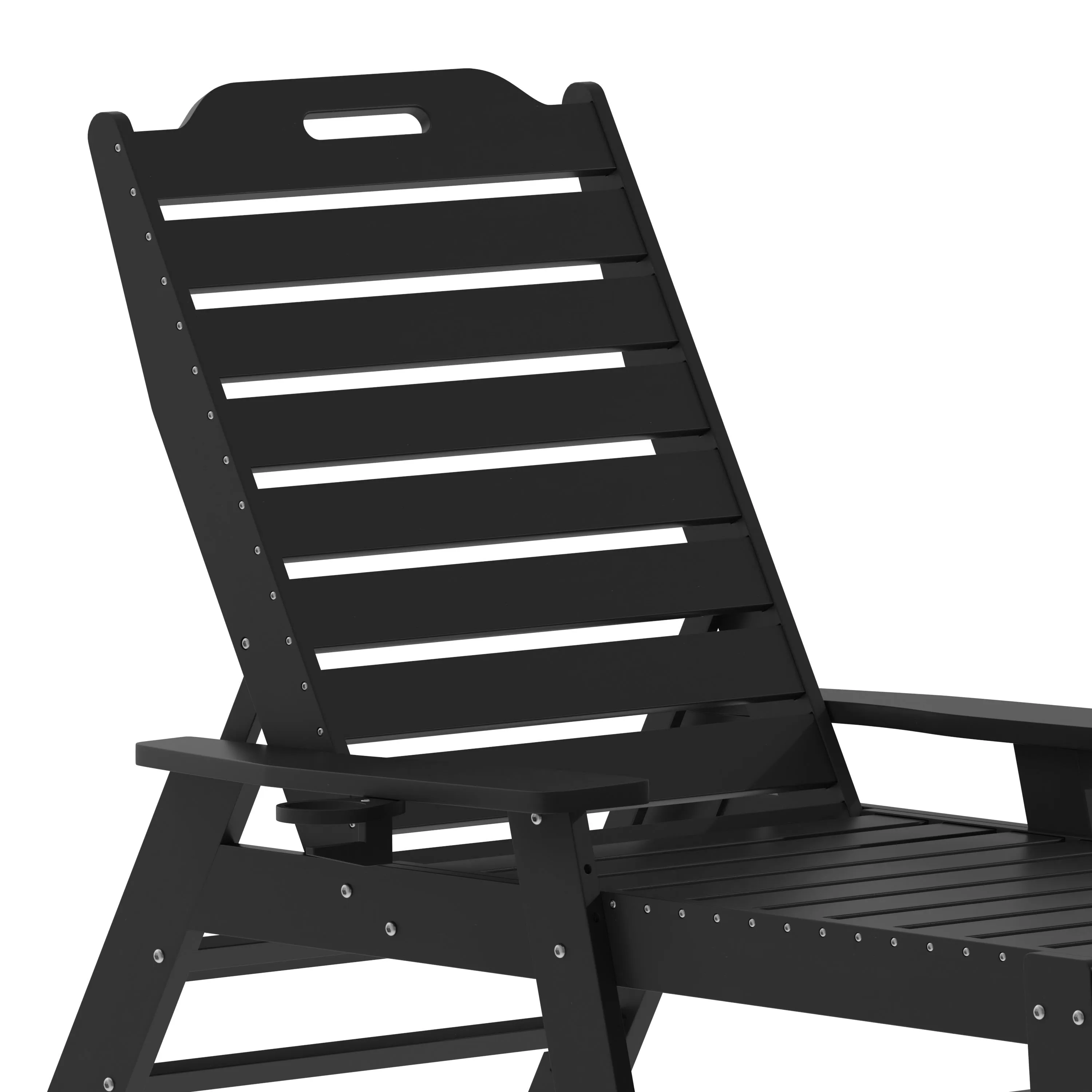 Monterey Commercial Grade 3-Piece Indoor/Outdoor Adirondack Set with 2 Adjustable HDPE Loungers with Cup Holders and Folding Side Table