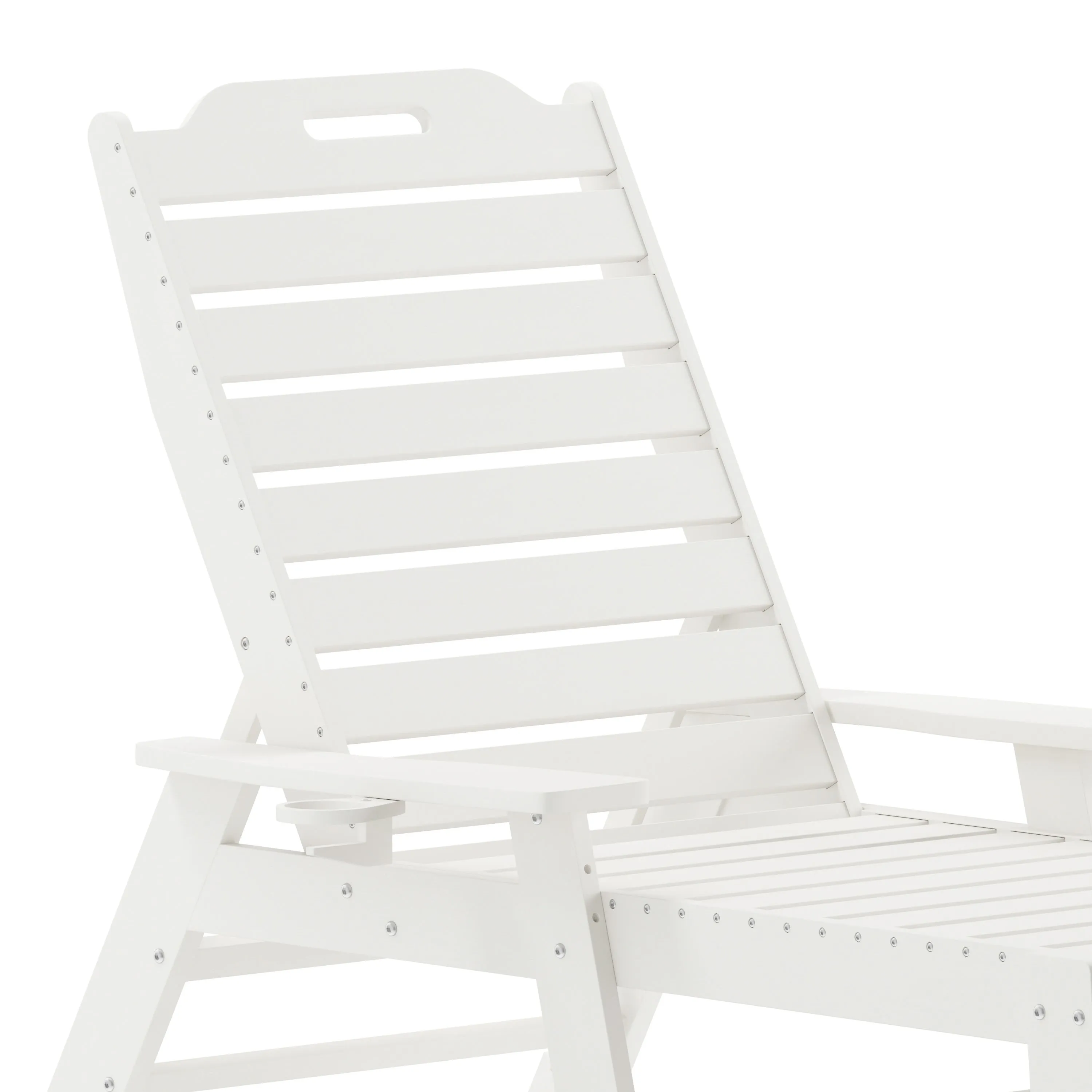 Monterey Commercial Grade 3-Piece Indoor/Outdoor Adirondack Set with 2 Adjustable HDPE Loungers with Cup Holders and Folding Side Table
