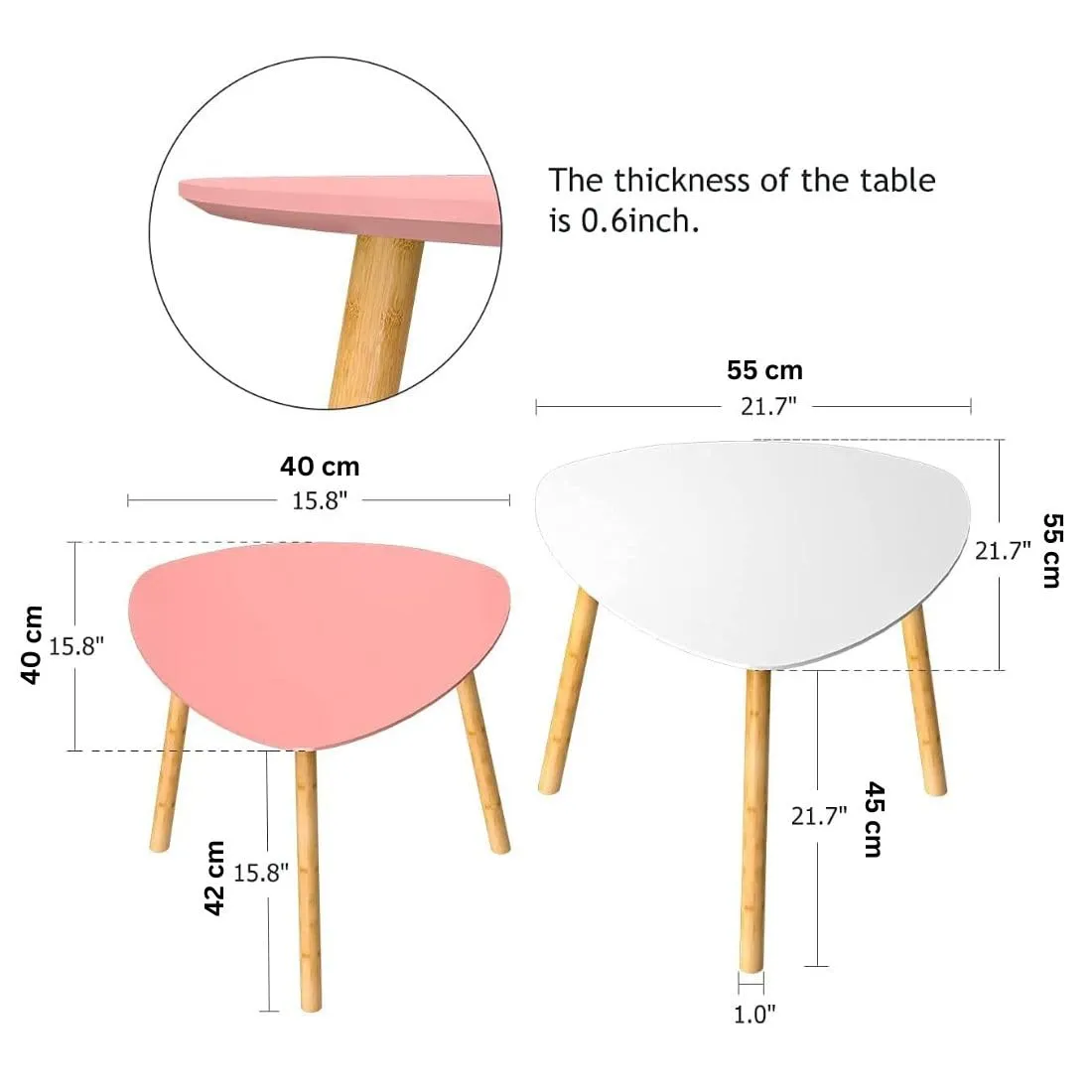 MTANK Nesting Coffee End Tables Modern Decor Side Table for Home and Office (White Pink)(Wood)