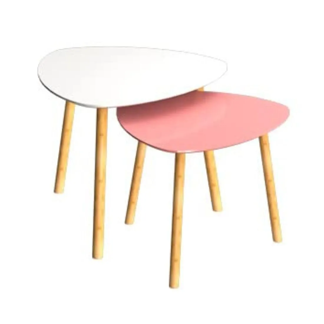 MTANK Nesting Coffee End Tables Modern Decor Side Table for Home and Office (White Pink)(Wood)