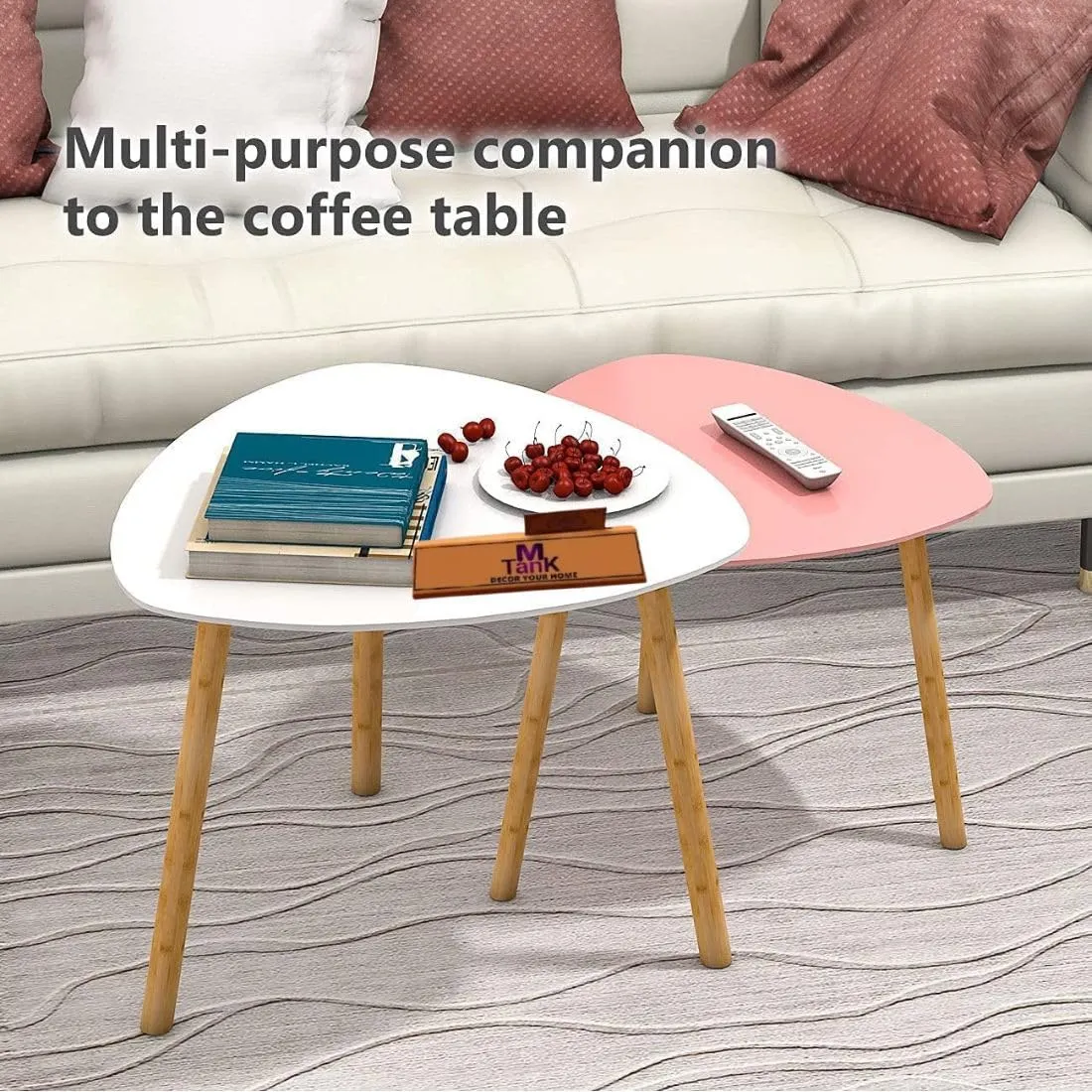 MTANK Nesting Coffee End Tables Modern Decor Side Table for Home and Office (White Pink)(Wood)
