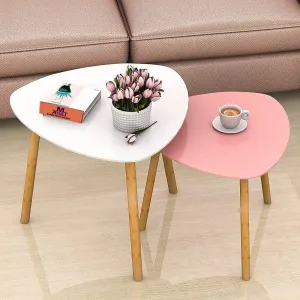 MTANK Nesting Coffee End Tables Modern Decor Side Table for Home and Office (White Pink)(Wood)