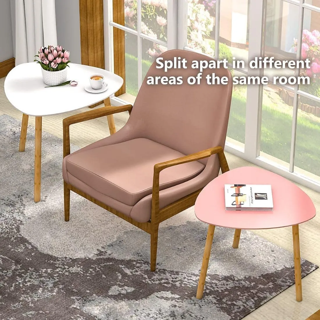 MTANK Nesting Coffee End Tables Modern Decor Side Table for Home and Office (White Pink)(Wood)