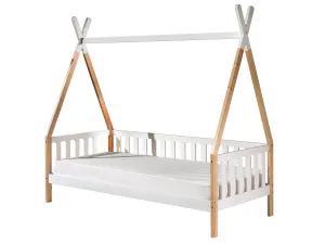 Natural Tipi Single Bed with Fence and Drawer