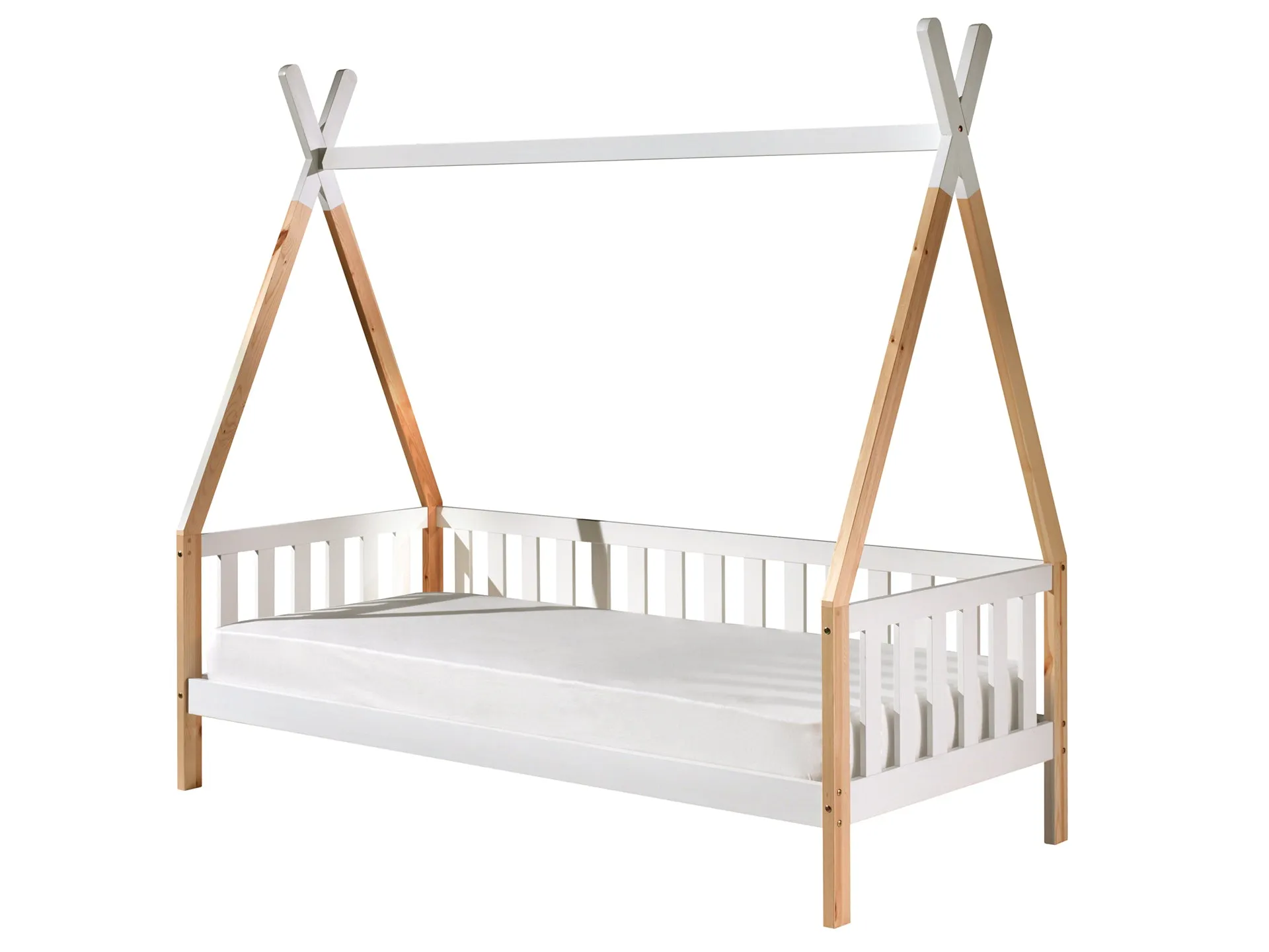 Natural Tipi Single Bed with Fence and Drawer
