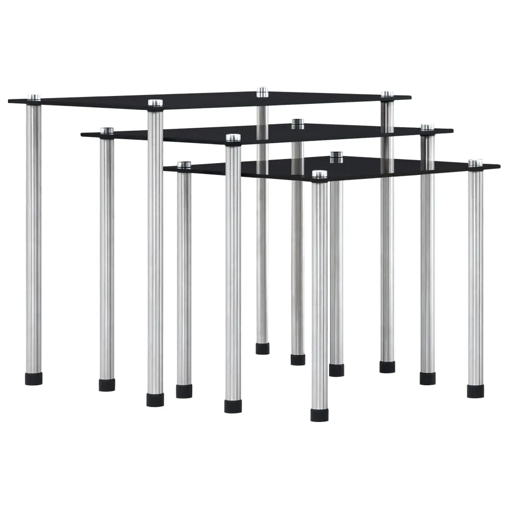 Nesting Tables 3 pcs Black Tempered Glass