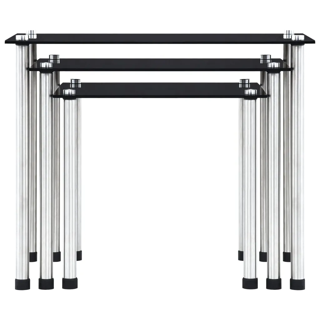 Nesting Tables 3 pcs Black Tempered Glass