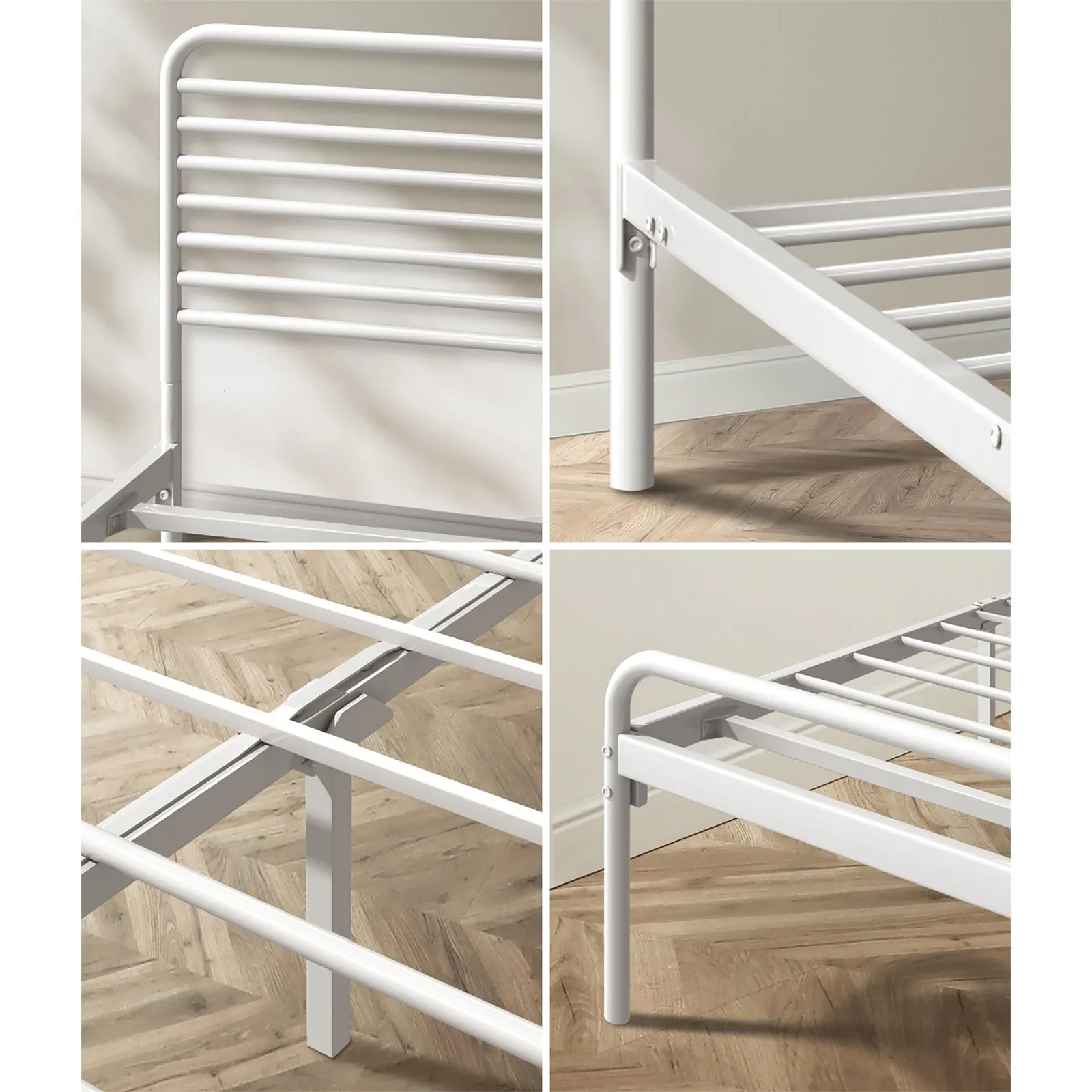 Oikiture Metal Bed Frame Double Size Bed Base Beds Platform White