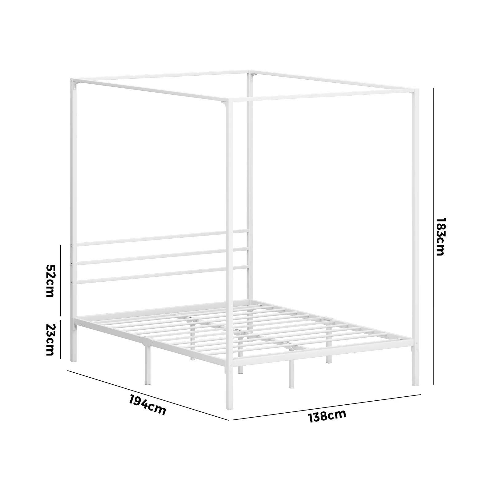 Oikiture Metal Canopy Bed Frame Double Size Beds Platform White