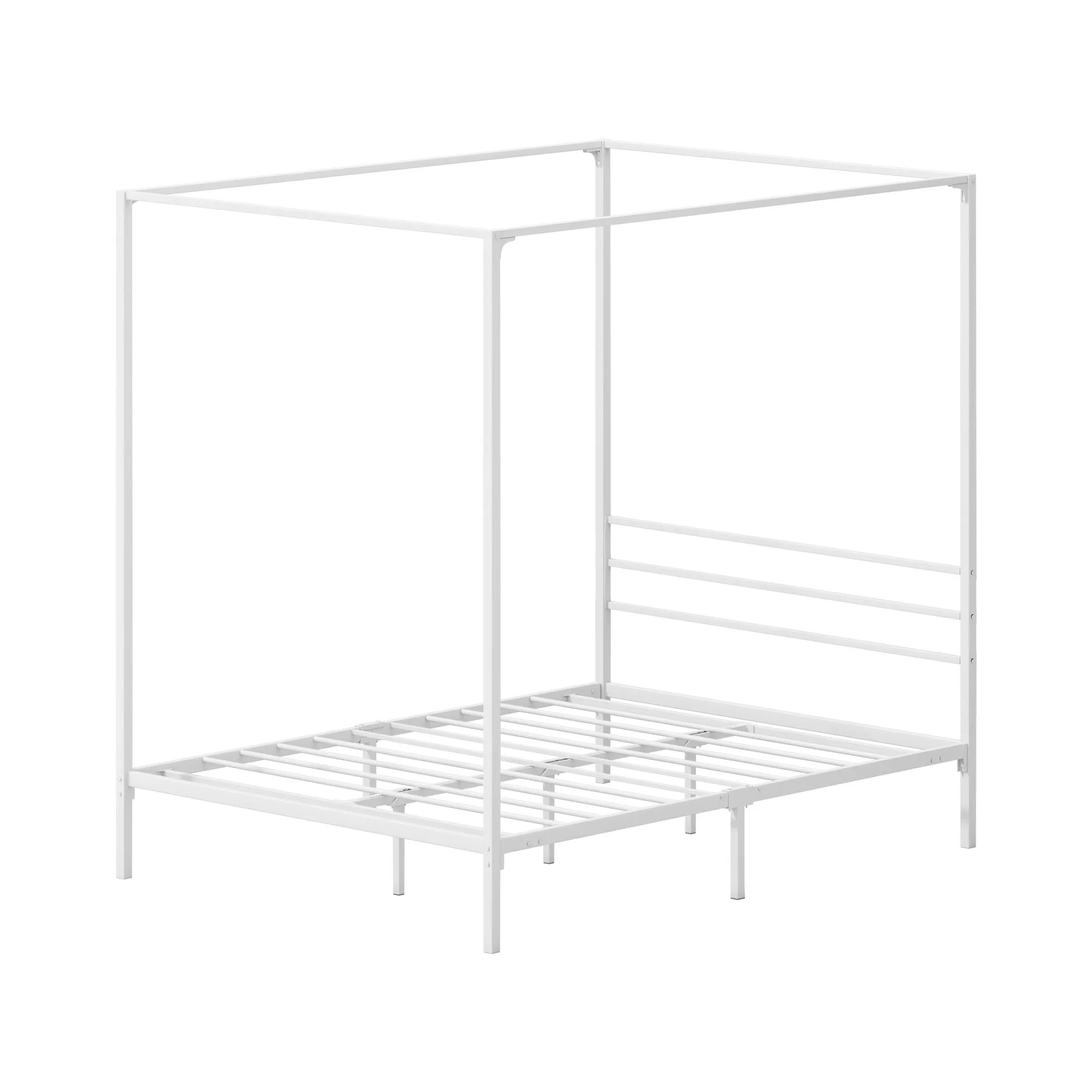 Oikiture Metal Canopy Bed Frame Double Size Beds Platform White