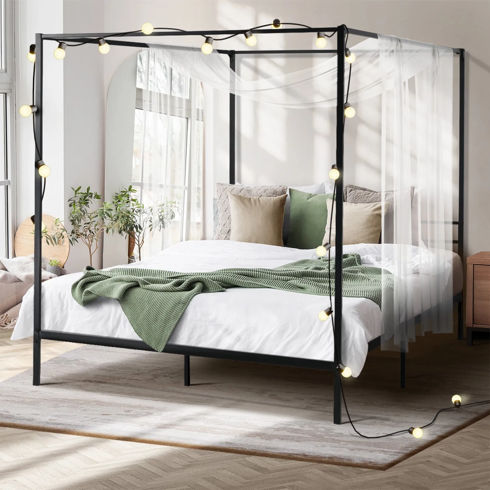 Oikiture Metal Canopy Bed Frame Queen Size Beds Platform