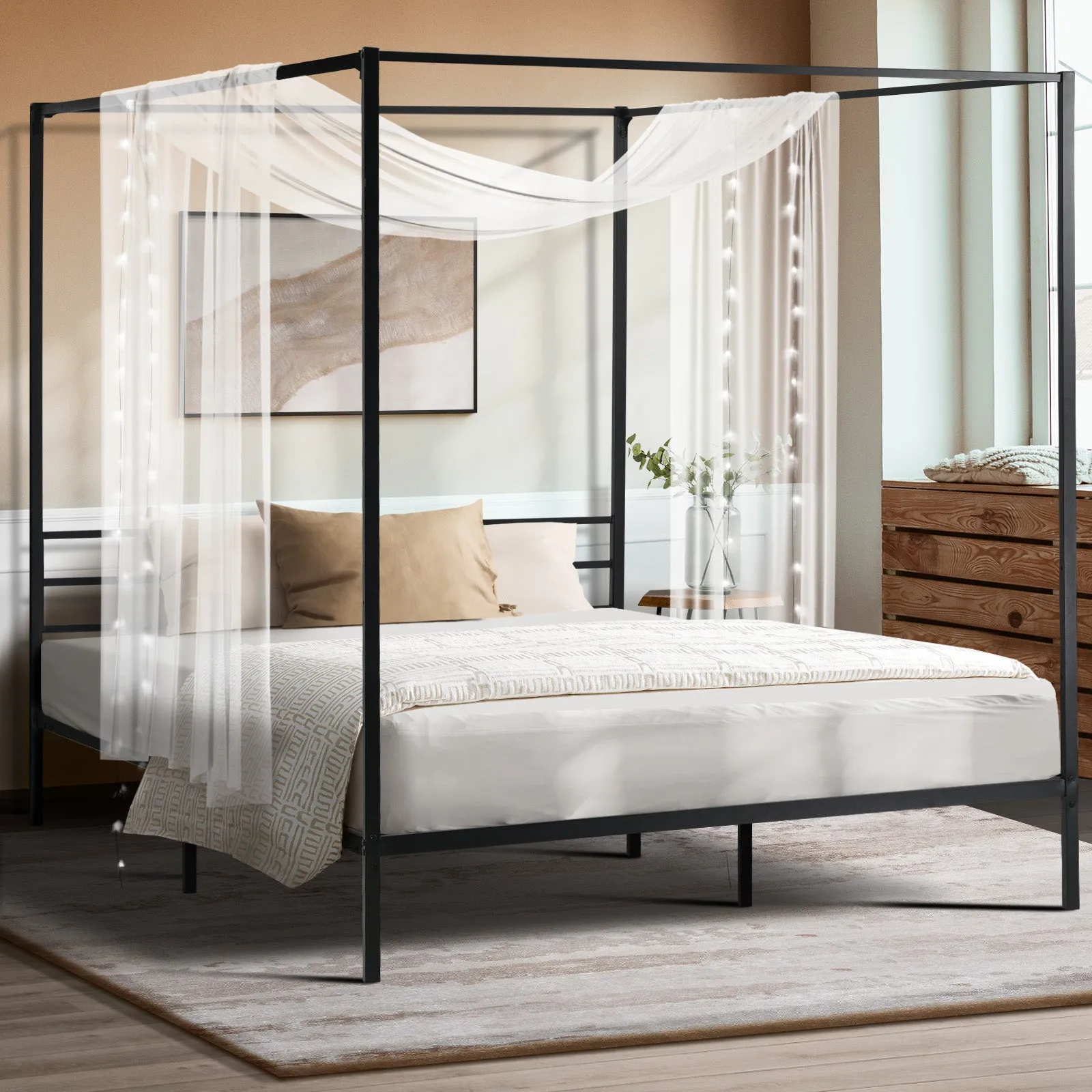 Oikiture Metal Canopy Bed Frame Queen Size Beds Platform