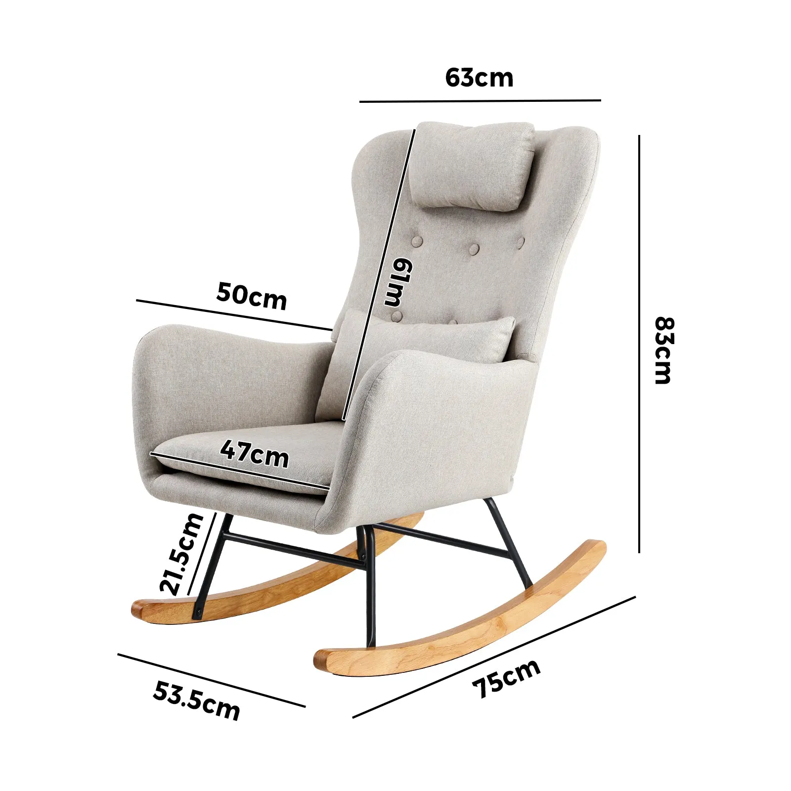 Oikiture Rocking Chair Nursing Armchair Linen Accent Chairs With 2 Pillow Beige