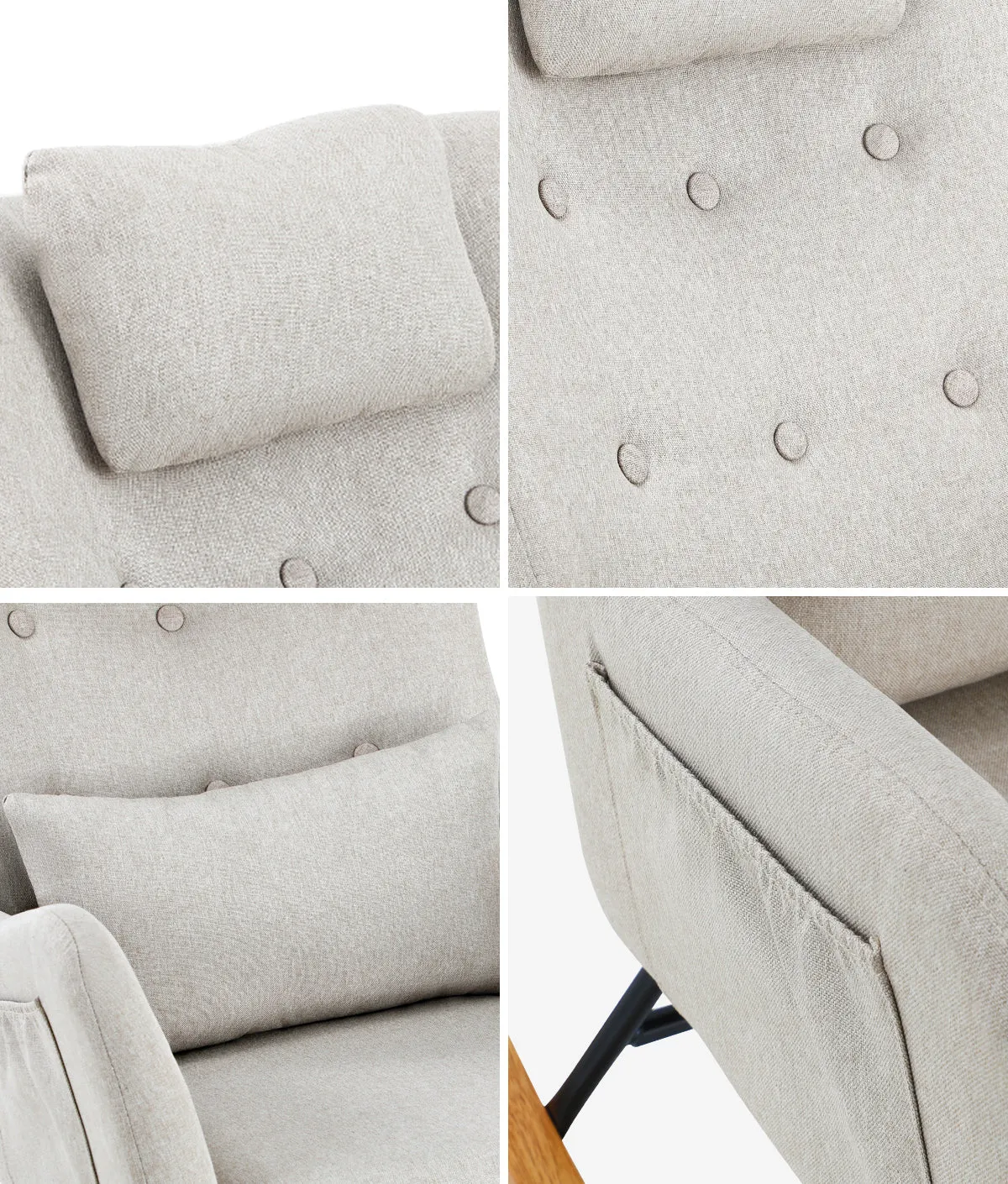 Oikiture Rocking Chair Nursing Armchair Linen Accent Chairs With 2 Pillow Beige
