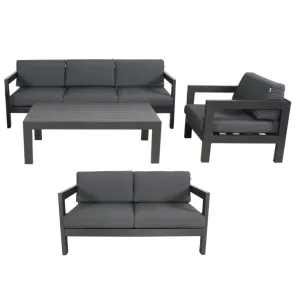 Outie 4pc Set 1 2 3 Seater Outdoor Sofa Lounge Coffee Table Aluminium Charcoal