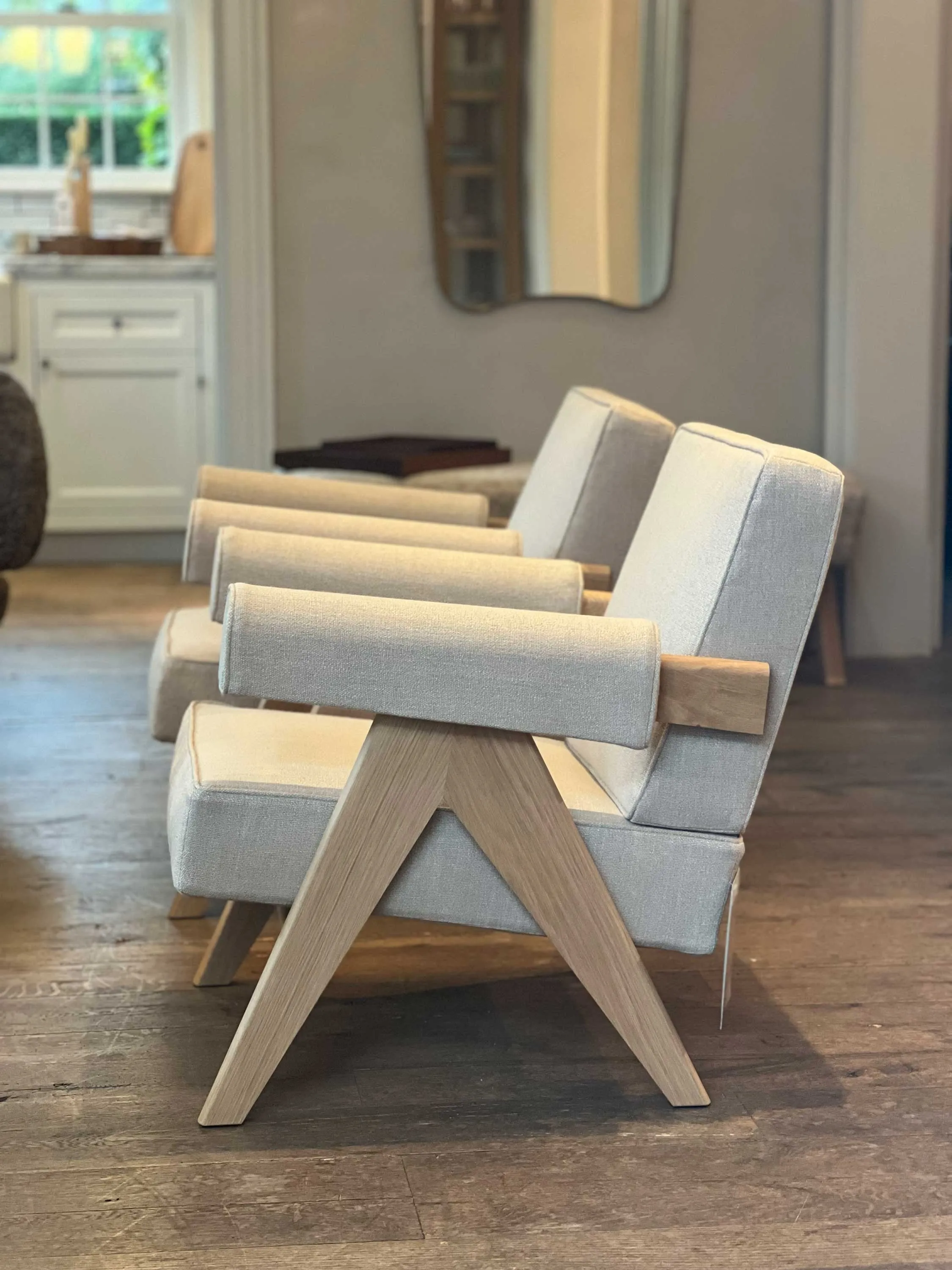Pair Of Pierre Jeanneret 1960 Capitol Complex Armchair In Lipari Crema