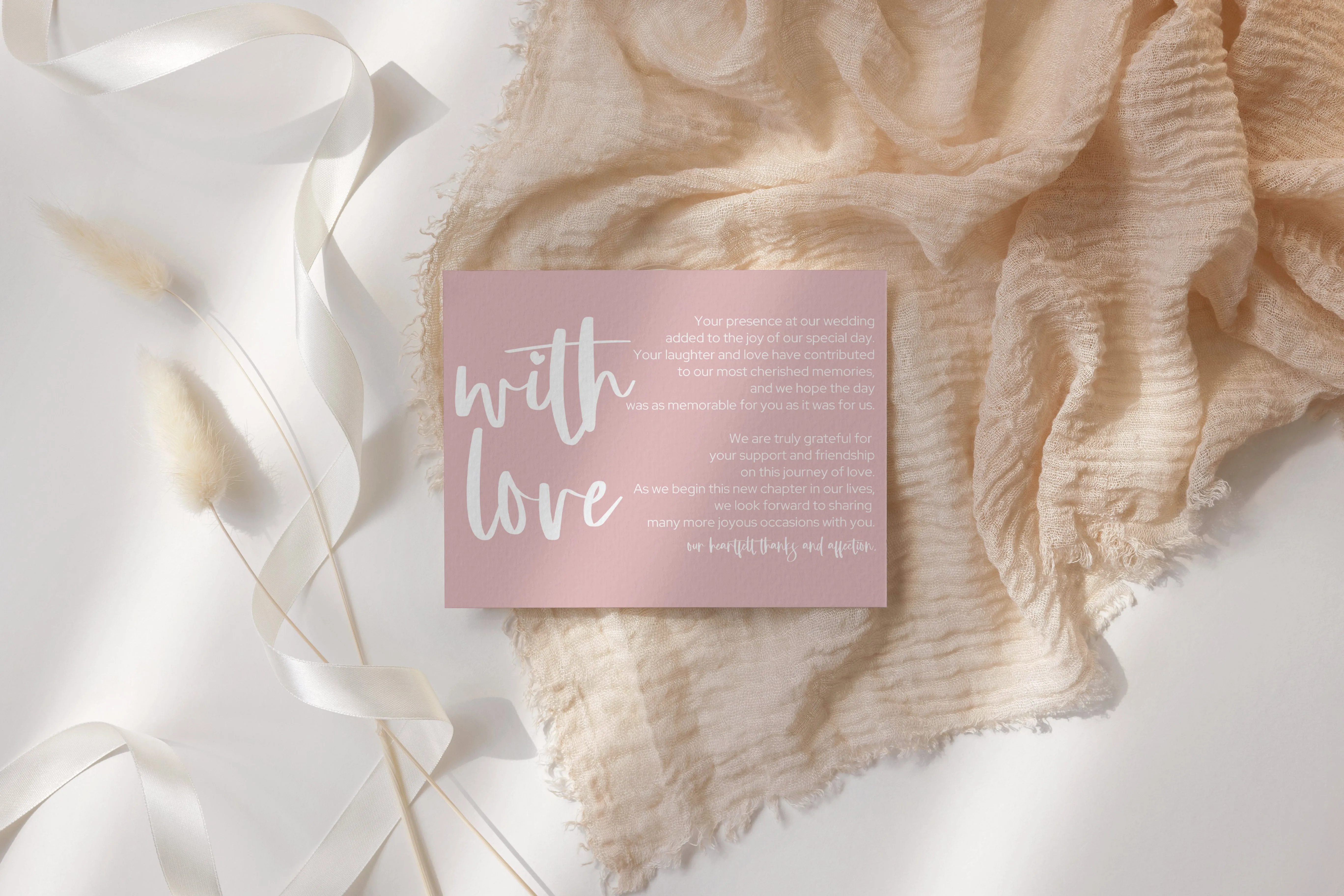 Pink Majesty Wedding Reception Thank You Cards (25 Pack) With Love and Gratitude from the Newlyweds, 4x6 Set
