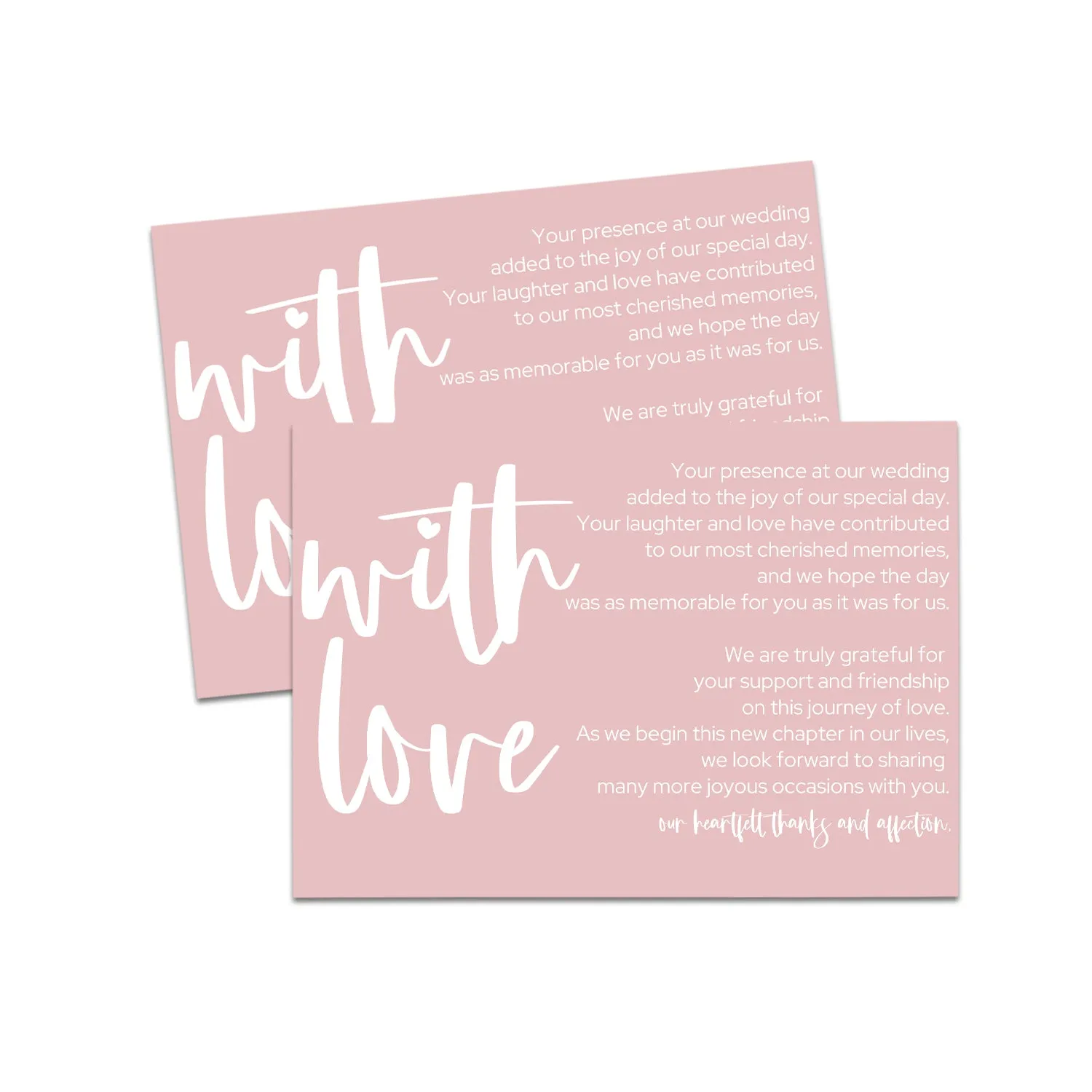 Pink Majesty Wedding Reception Thank You Cards (25 Pack) With Love and Gratitude from the Newlyweds, 4x6 Set
