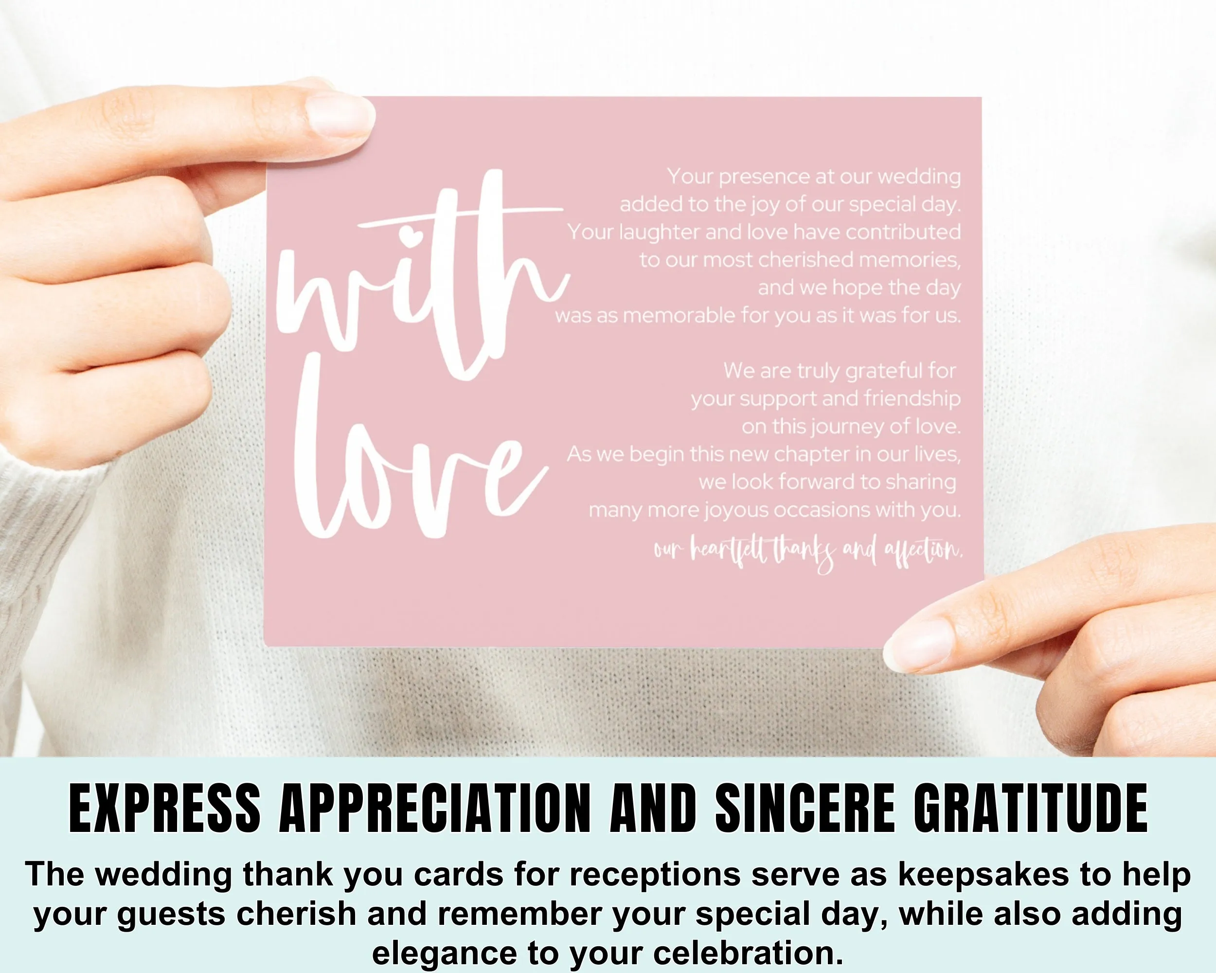 Pink Majesty Wedding Reception Thank You Cards (25 Pack) With Love and Gratitude from the Newlyweds, 4x6 Set
