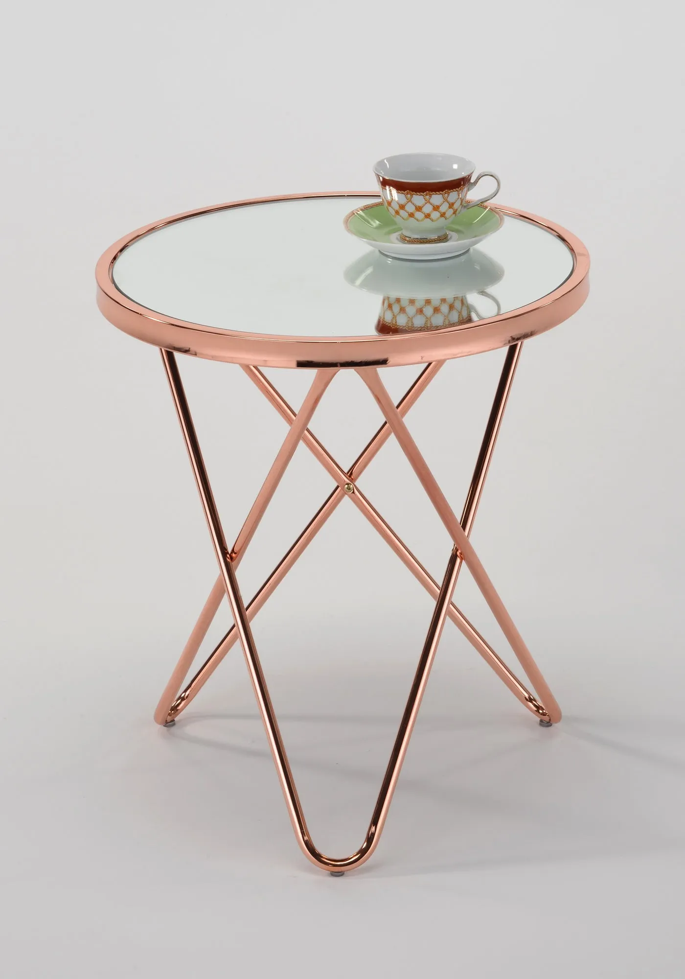 Porto Glass Round Side End Table/Coffee Table(Copper/Mirror)