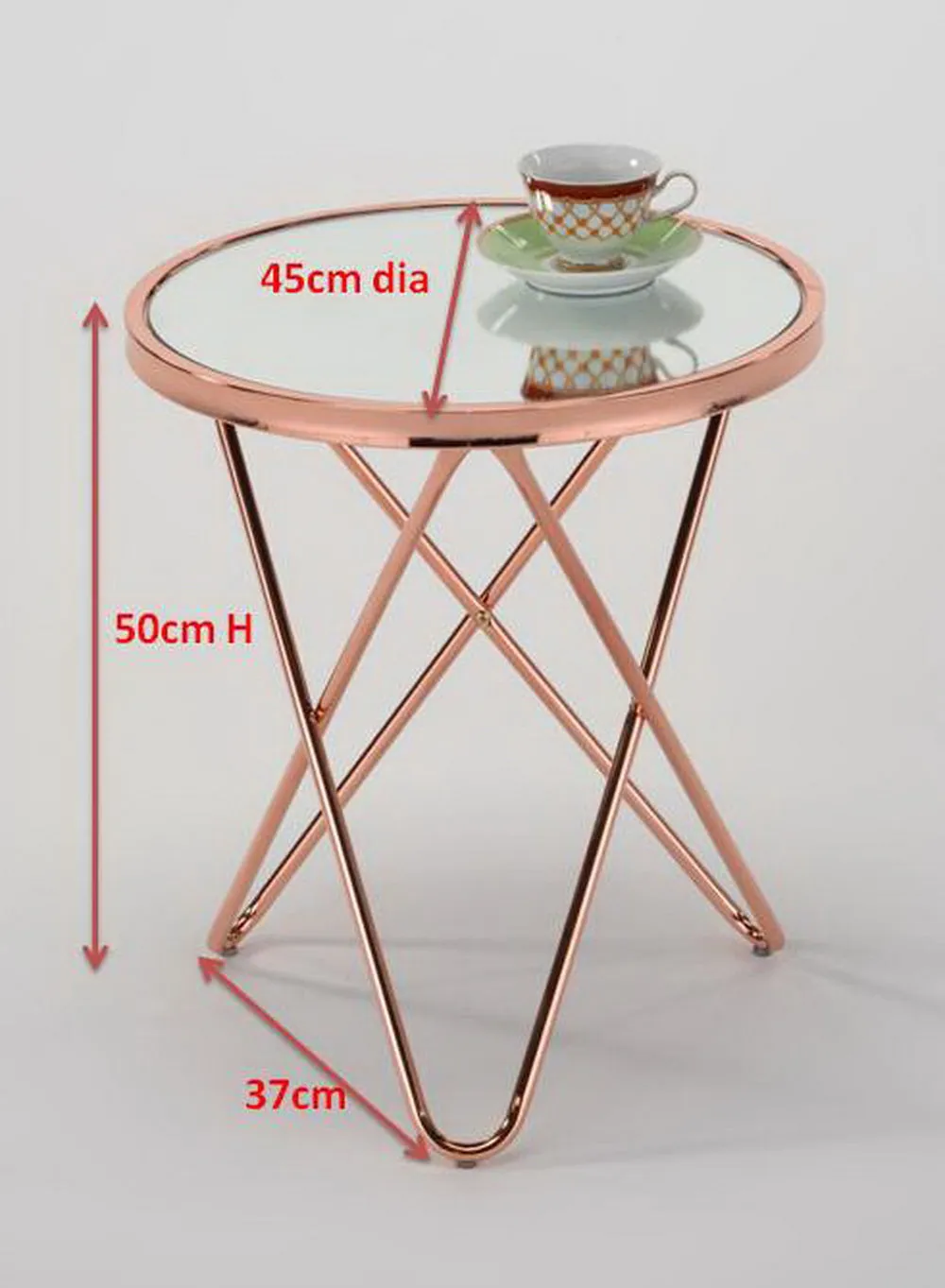 Porto Glass Round Side End Table/Coffee Table(Copper/Mirror)