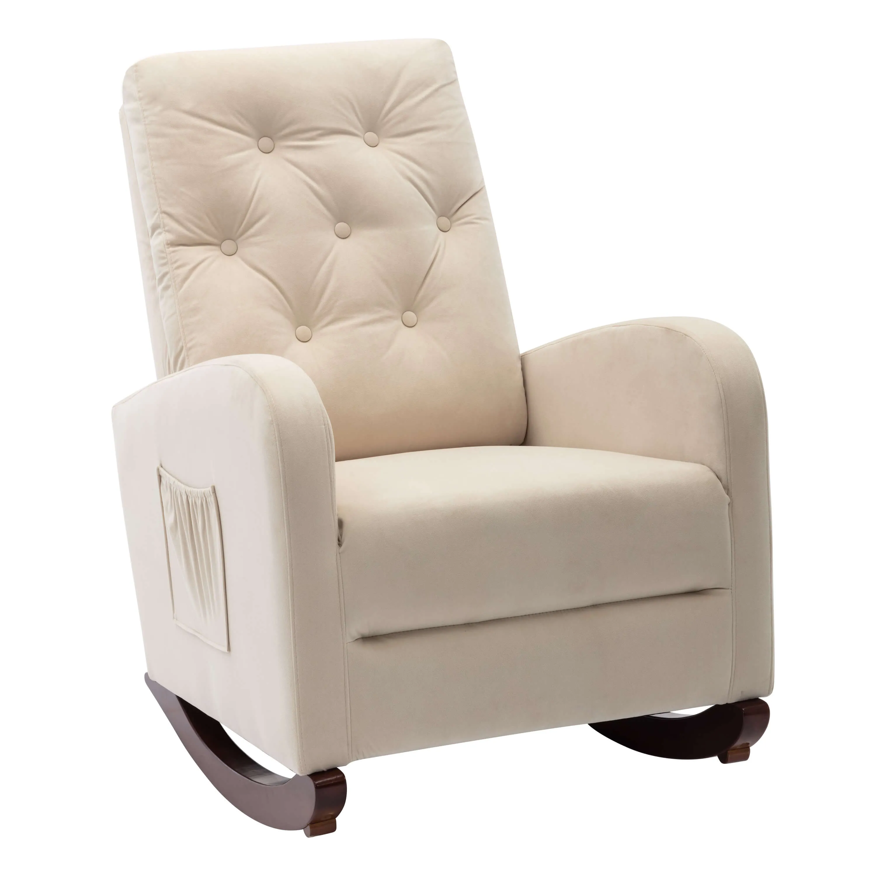 Rocking Chair High Back Mid Century Accent Chair Comfy Armchair with Fabric Padded Seat(Beige)