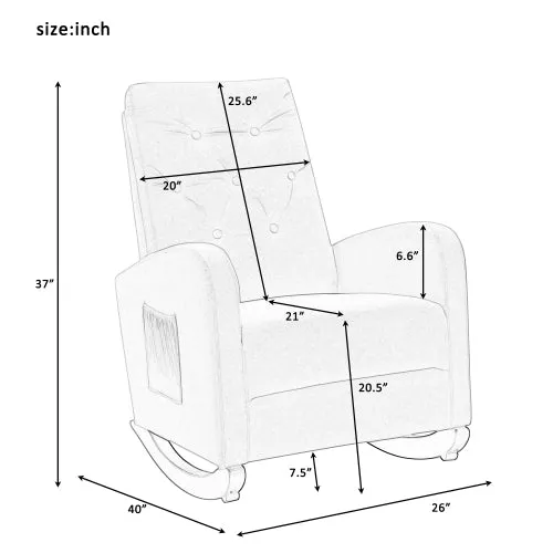 Rocking Chair High Back Mid Century Accent Chair Comfy Armchair with Fabric Padded Seat(Beige)