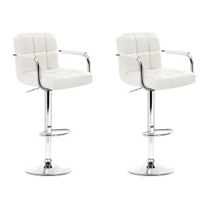 Set of 2 Gas lift Swivel Bar Stools - Steel And White