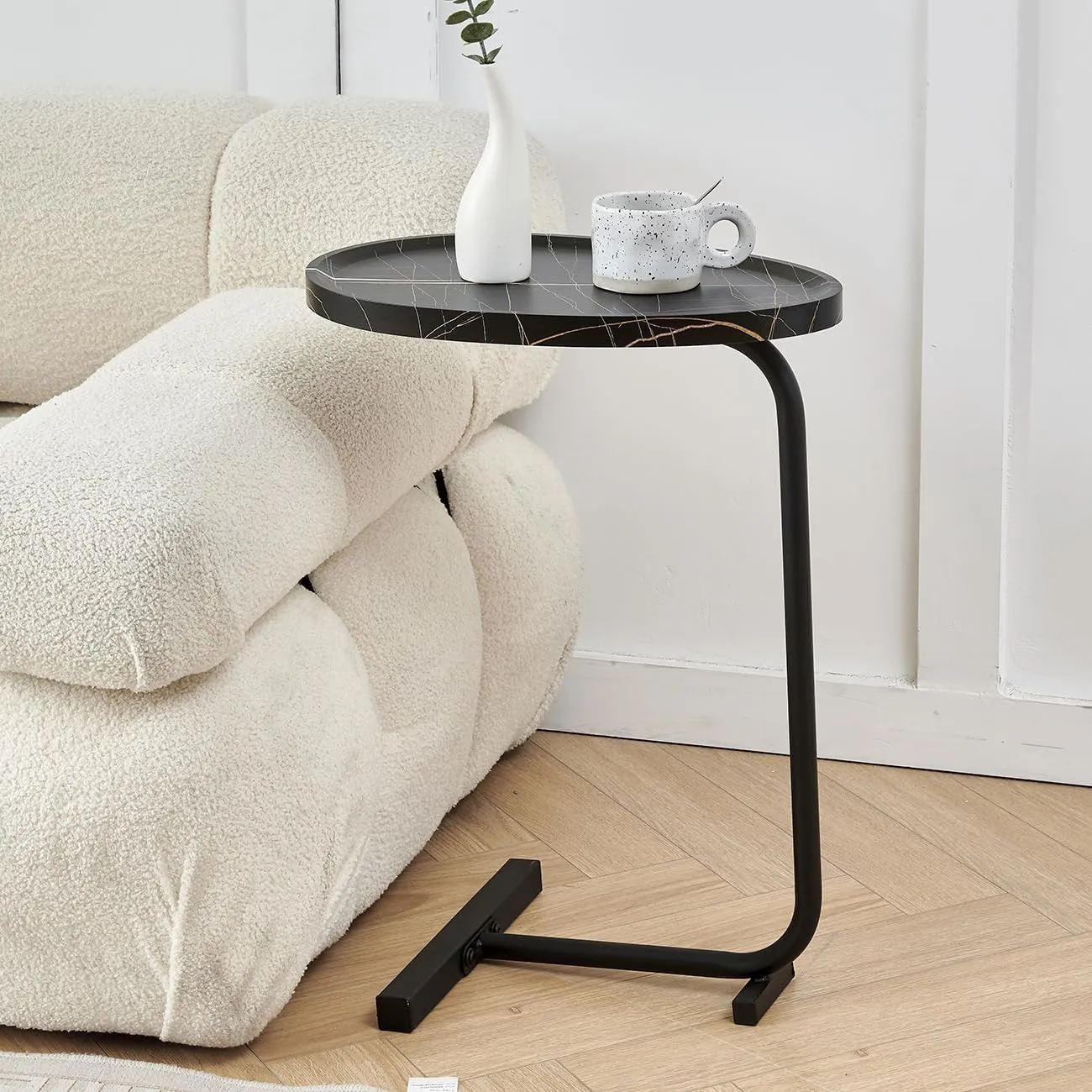 Small Side Table, C-Shaped End Table for Sofa, Bed