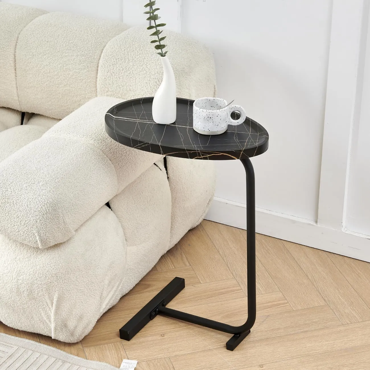Small Side Table, C-Shaped End Table for Sofa, Bed